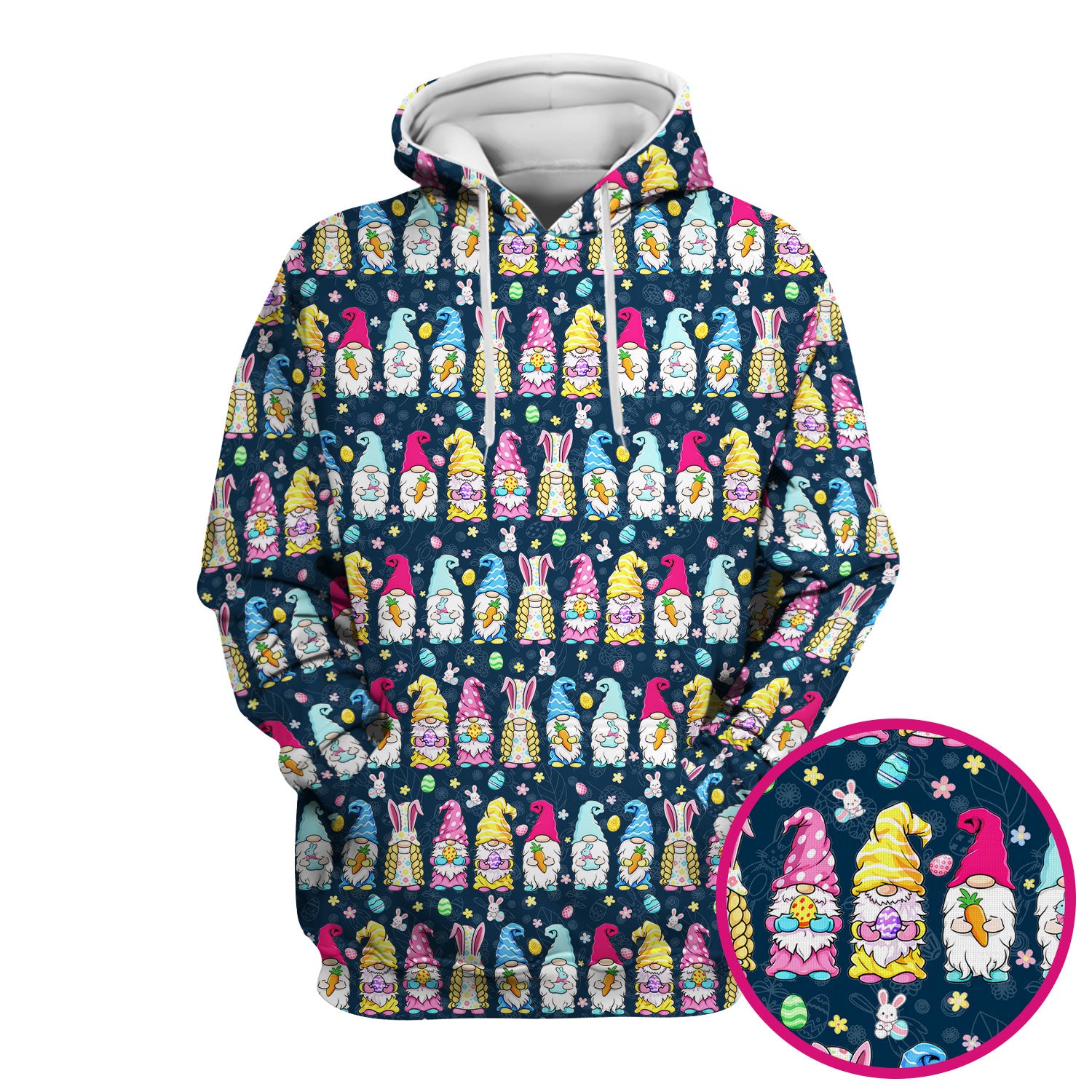 Colorful Easter Gnome Bunny Eggs Print Scrub Top, Comfortable Scrubs for Nurses