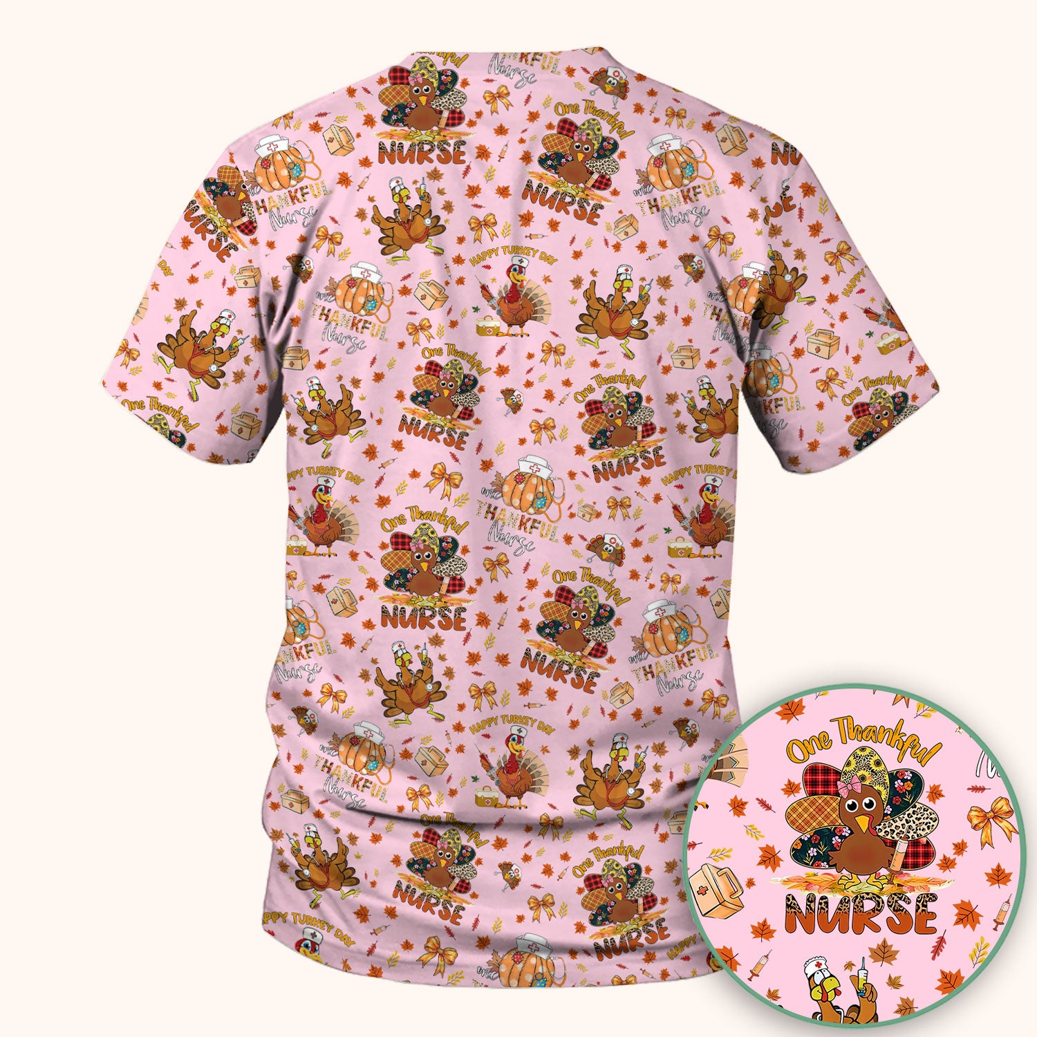 Thanksgiving Nurse Fall Scrub Top for Women - Cute Turkey and Pumpkin Shirt - Autumn Medical Shirt Gift for RN CNA LPN Doctor