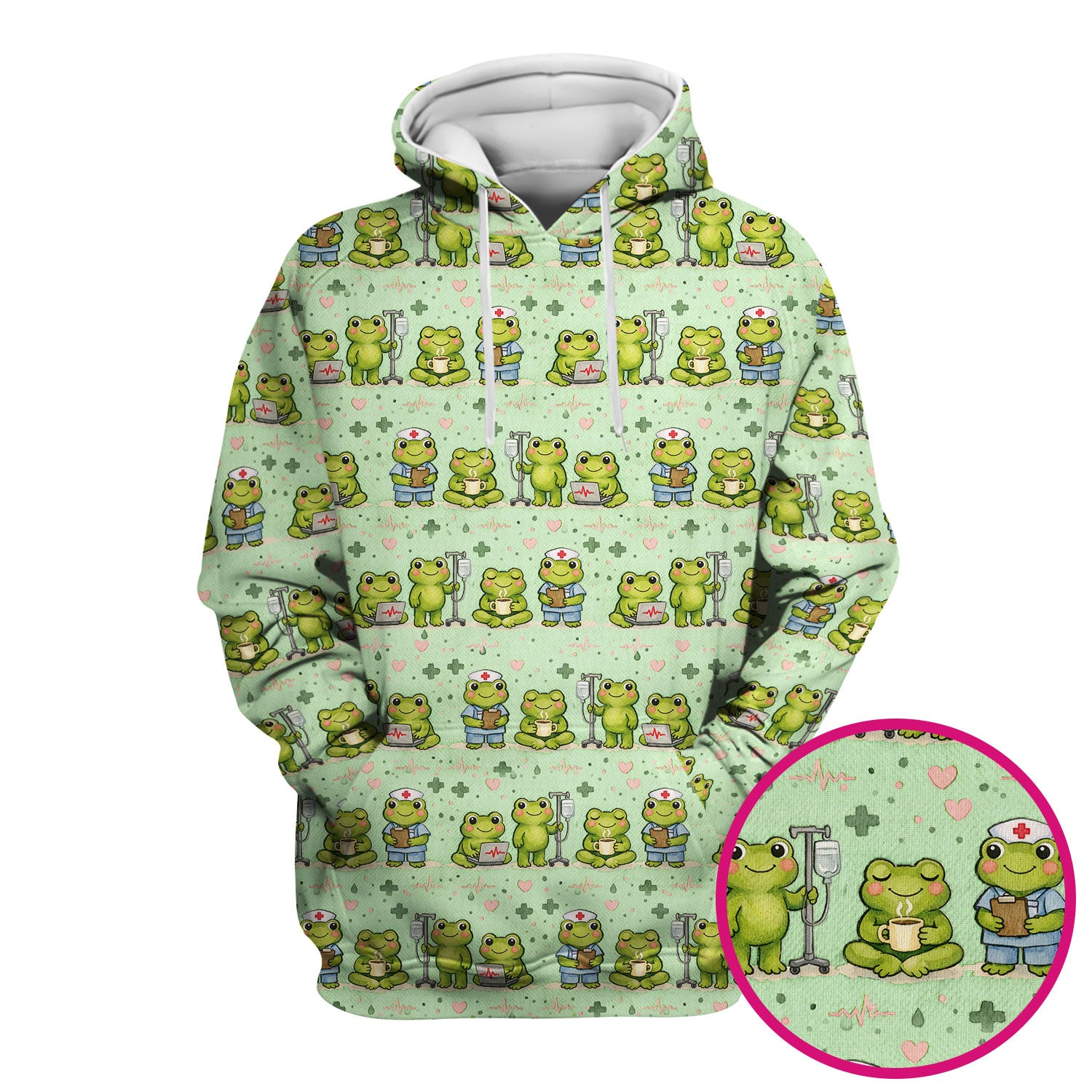 Adorable Frog Nurse Various Poses Print Scrub Top, Comfortable Scrubs for Nurses