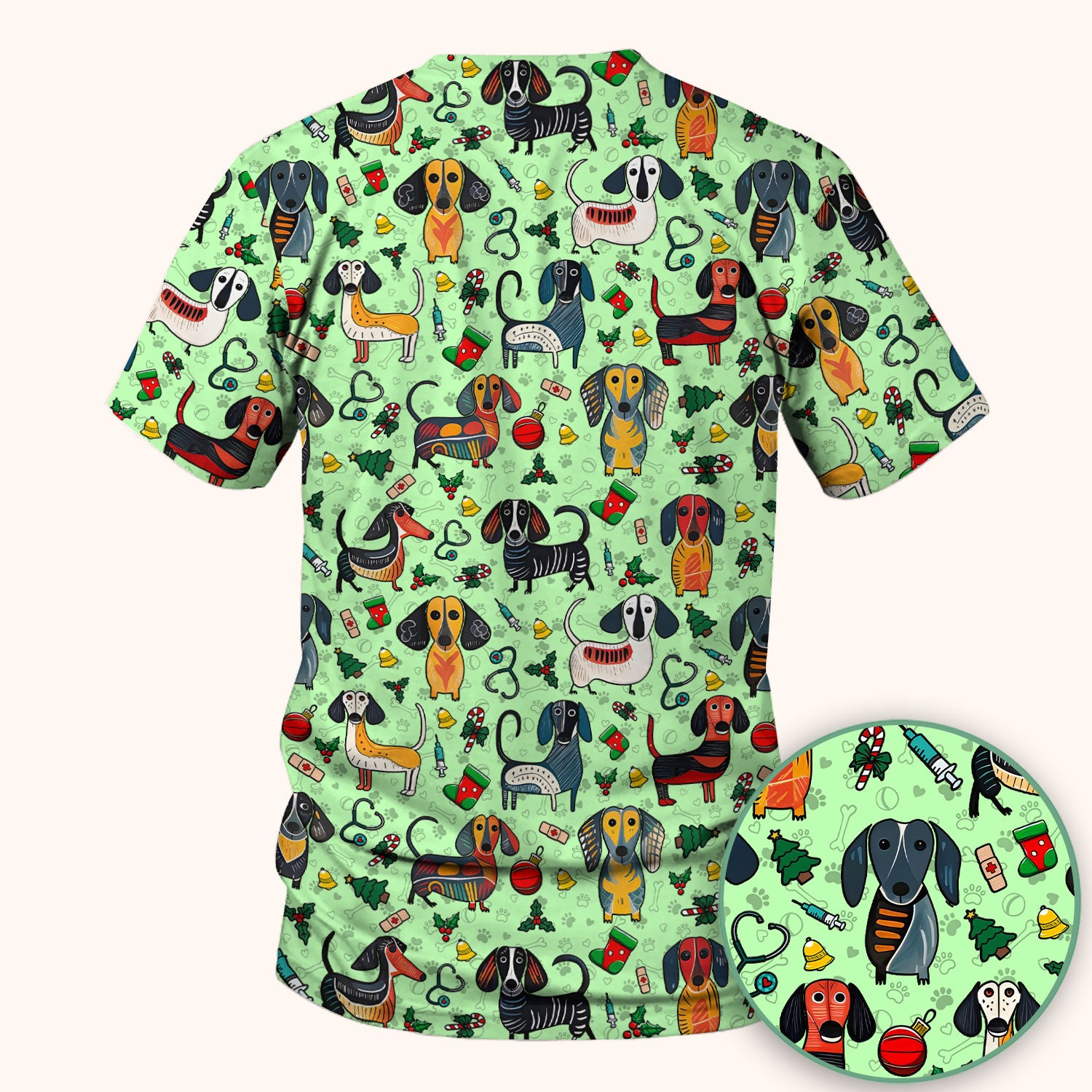 Dachshund Christmas Scrub Top - Cute Wiener Dog Nurse Uniform for Women - Holiday Medical Shirt