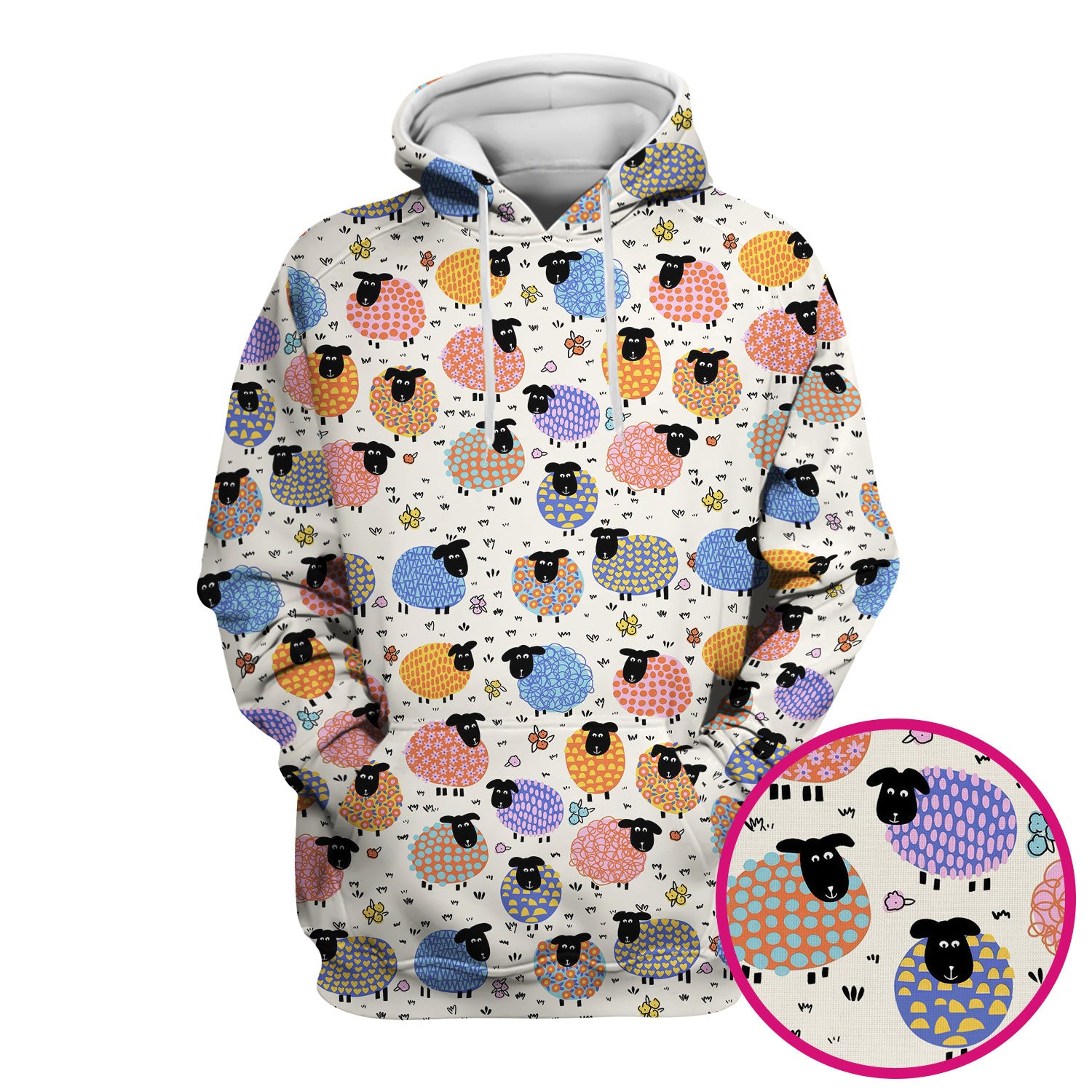 Adorable Colorful Sheep Pattern Scrubs Top, Breathable Fabrics Nursing Uniform