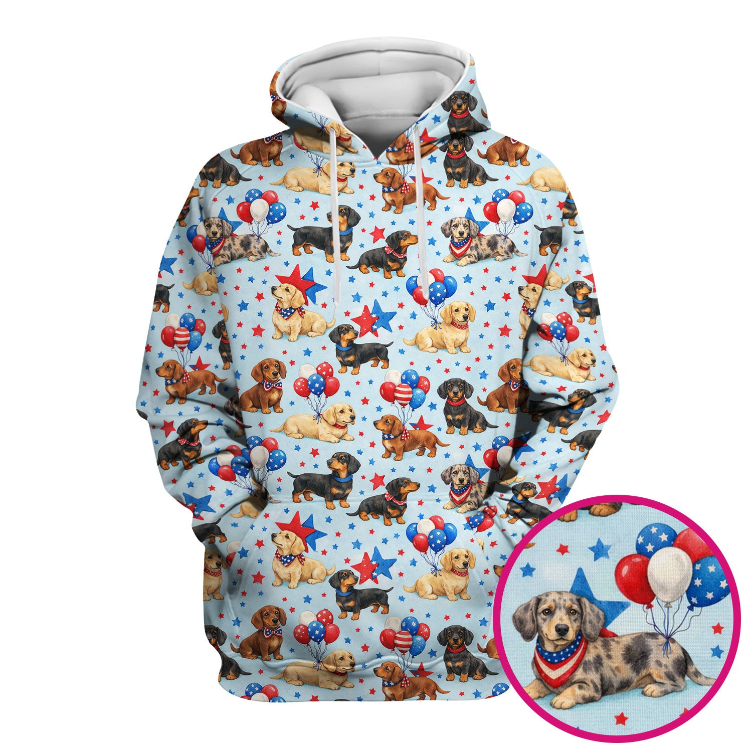 Cute Patriotic Dachshund Balloon Star Pattern Scrub Top, Comfortable Scrubs For Nurses