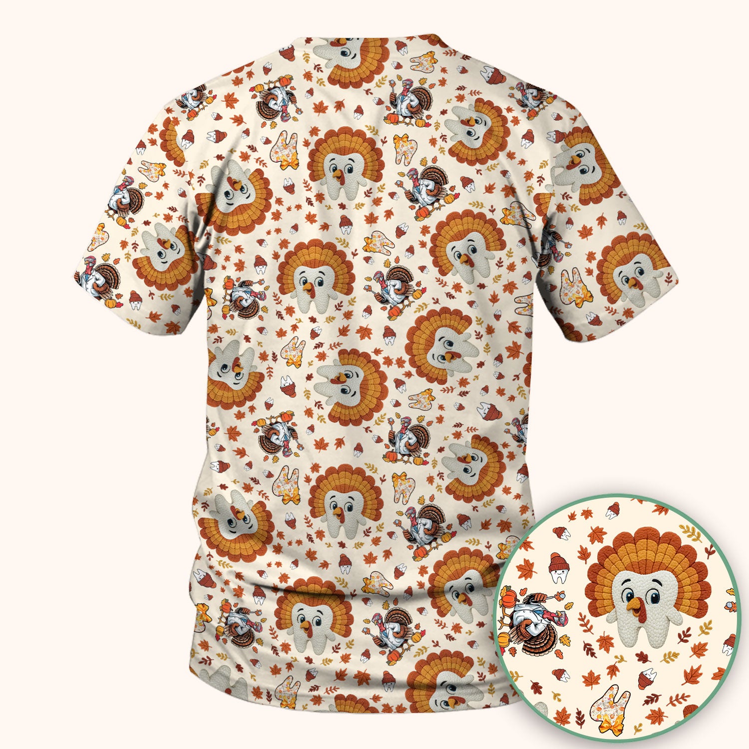 Funny Thanksgiving Tooth Scrub Top - Cute Turkey Dental Nurse Shirt - Fall Medical Uniform for Hygienists & Nurses
