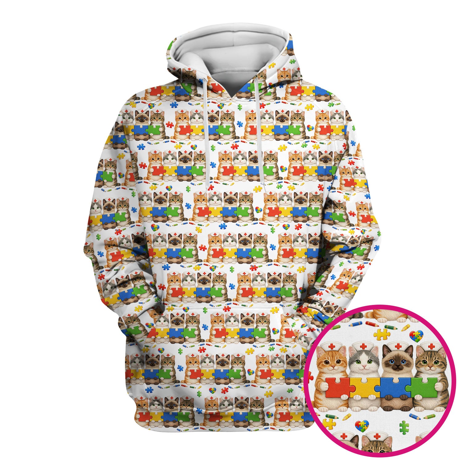 Autism Awareness Nurse Scrub Top, Cat Autism Pattern Nurses Shirt, Comfortable Uniform Scrubs For Nursing