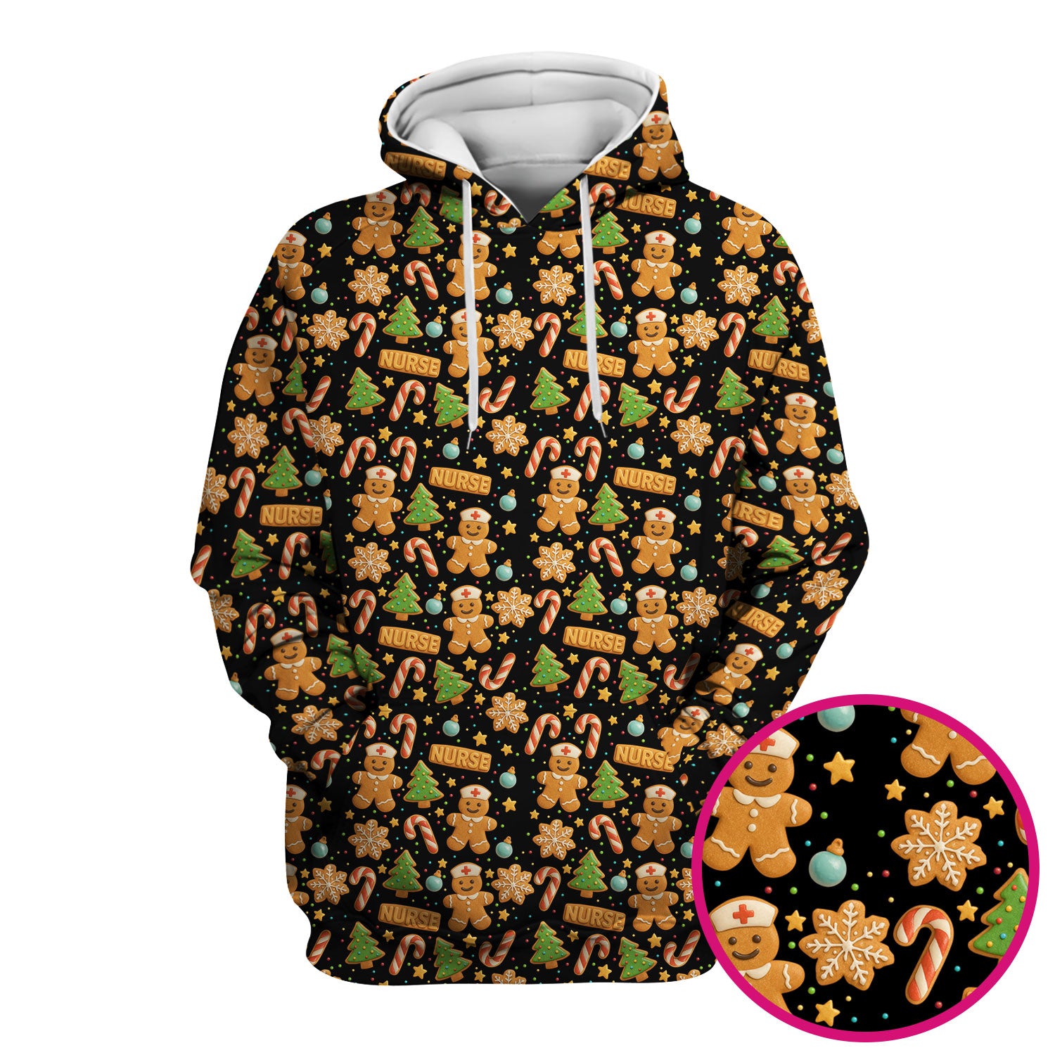Gingerbread Scrubs Christmas Edition - Cute Cookie Pattern Medical Scrub Top for Women - Holiday Christmas Scrubs with Fun Festive Print