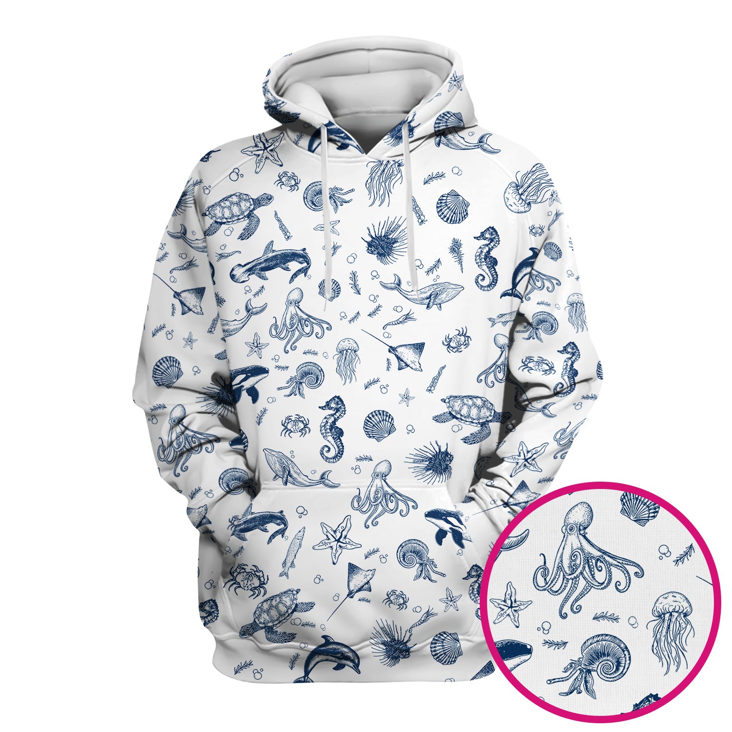 Marine Sea Life Pattern Scrub Top, Breathable Fabrics Nursing Uniform