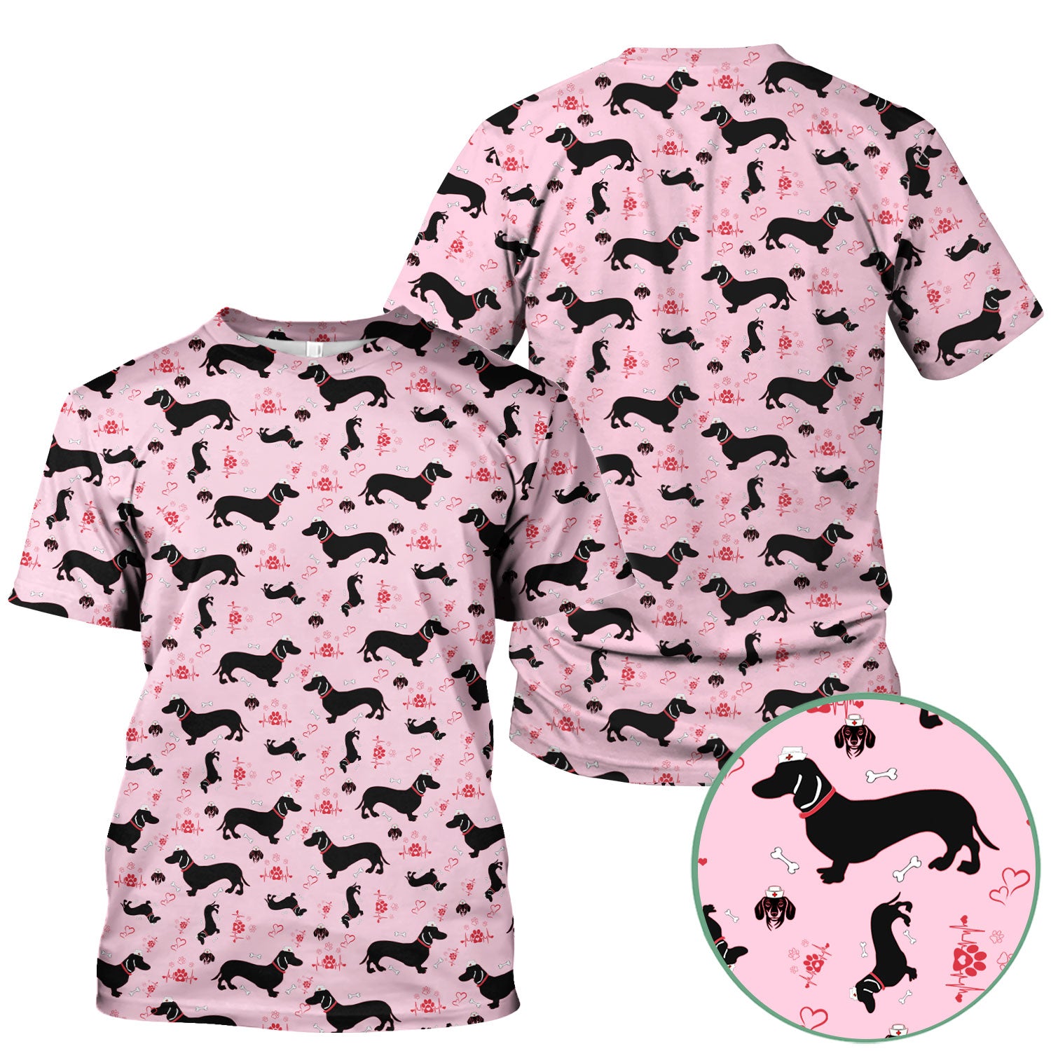 Dachshund Scrub Top - Cute Dog Print Scrubs for Women, Men Multi Color - Animal Scrub Shirt Gift for Nurse, CNA, RN, Doctor