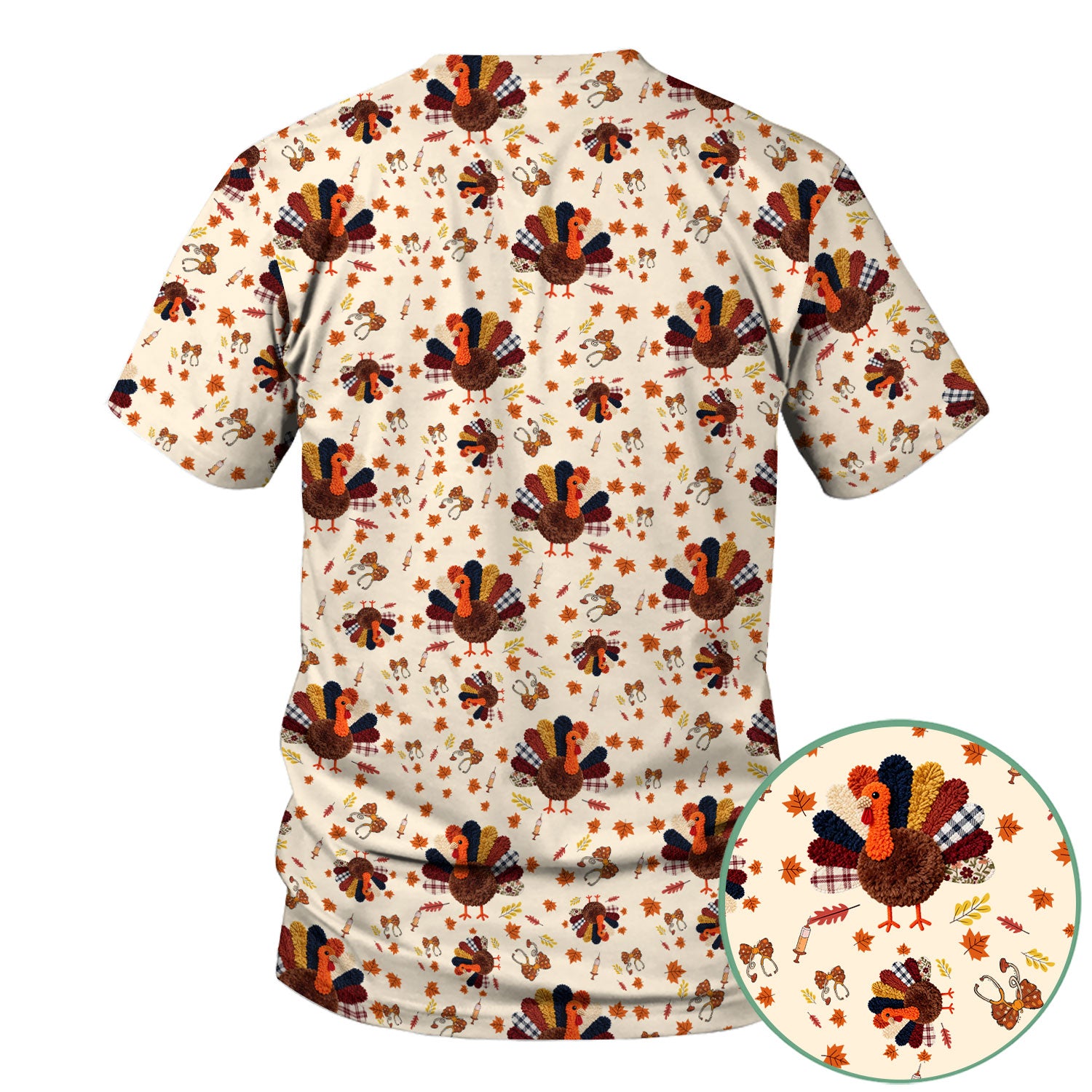 Funny Thanksgiving Nurse Scrub Top - Fall Leaves and Pumpkin Shirt - Autumn Turkey Med Uniform Gift for RN CNA LPN