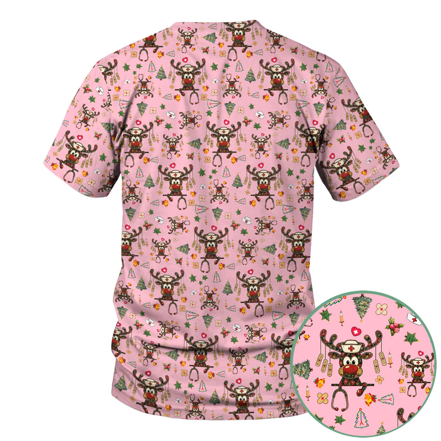 Reindeer Christmas Nurse Scrub Top - Funny Holiday Scrub Shirt - Cute Medical Uniform for Women RN LPN CNA Gift