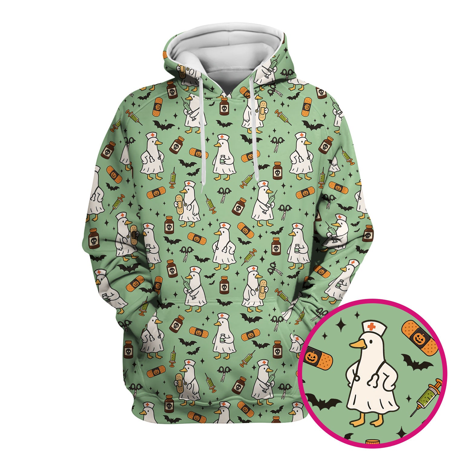 Cute Duck Pattern Nurse Scrub Top - Funny Goose Halloween Medical Design - Playful Spooky Nursing Shirt for RN LPN CNA Women