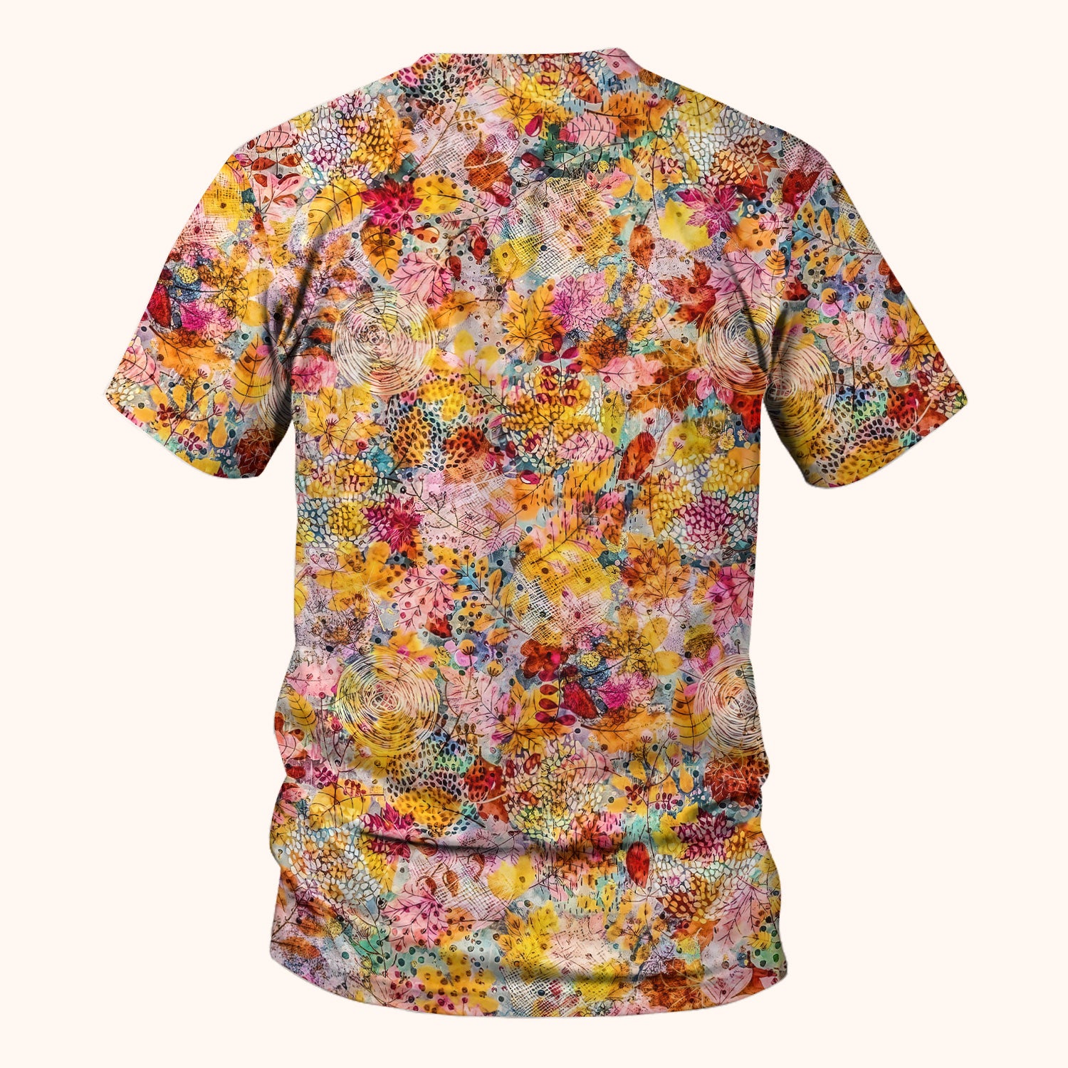 Autumn Floral Leaves Pattern Scrub Top, Comfortable Scrubs for Nurses