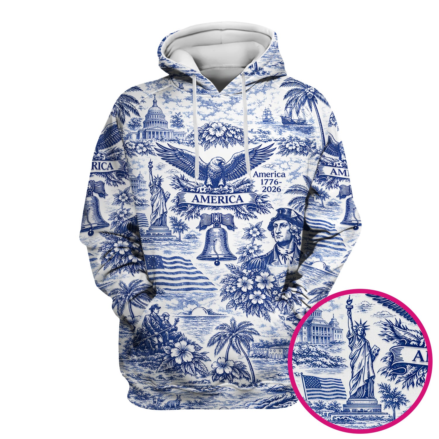 Patriotic America Heritage Toile Pattern Scrub Top, Breathable Fabrics Nursing Uniform