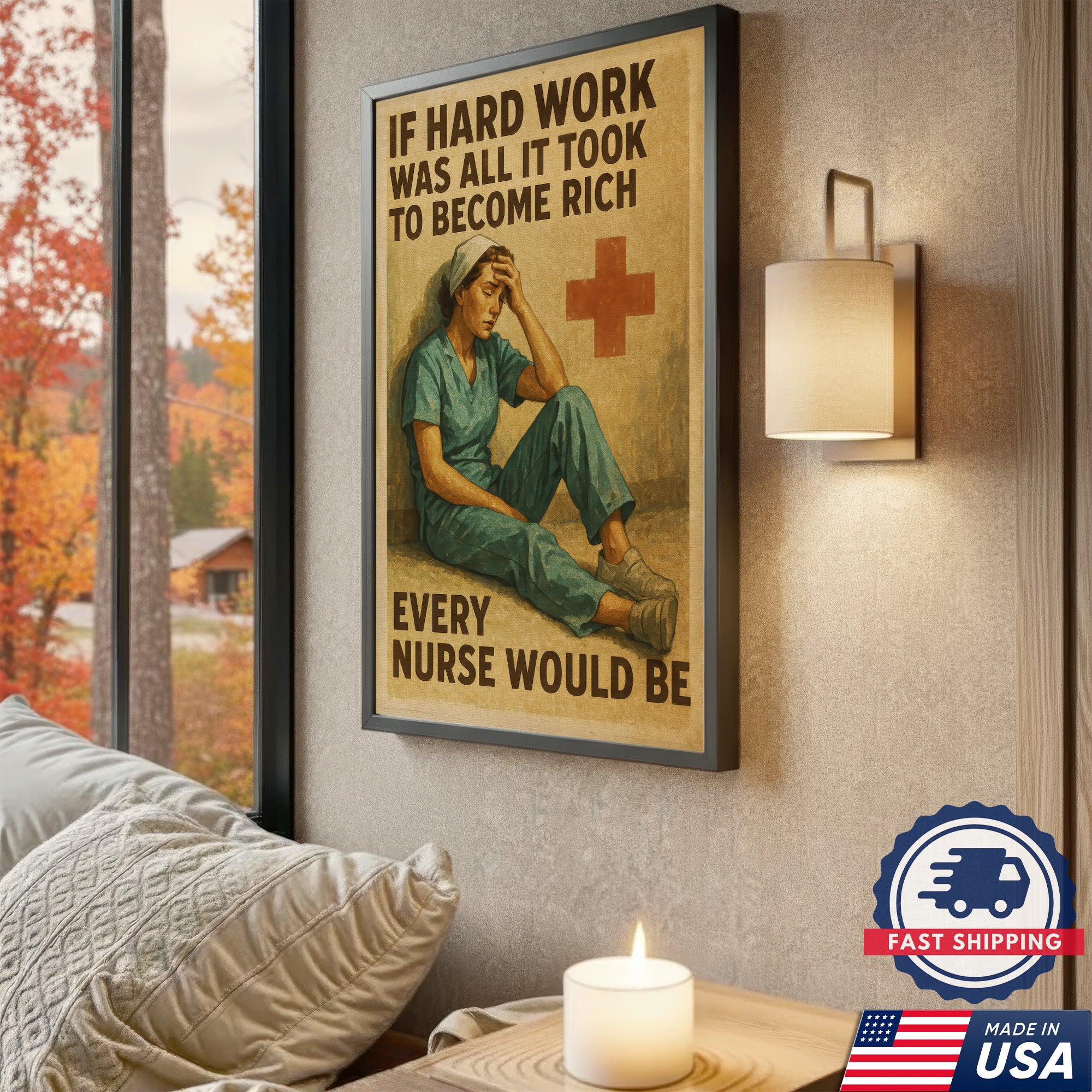 Nurse Inspirational Canvas Wall Art - Hard Work Every Nurse Would Be Rich Quote - Vintage Style Nursing Gift Made in USA