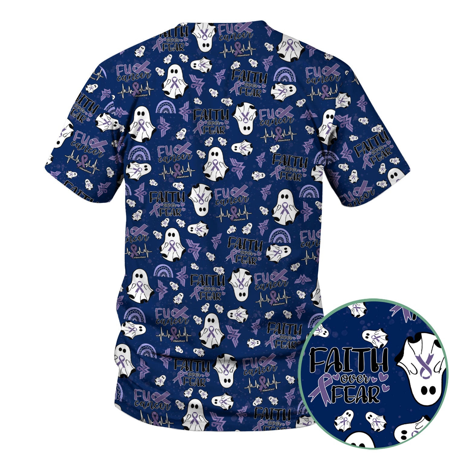 Periwinkle Ribbon Stomach Cancer Scrub Top - Awareness Nurse Shirt - November Warrior Survivor Medical Uniform Gift