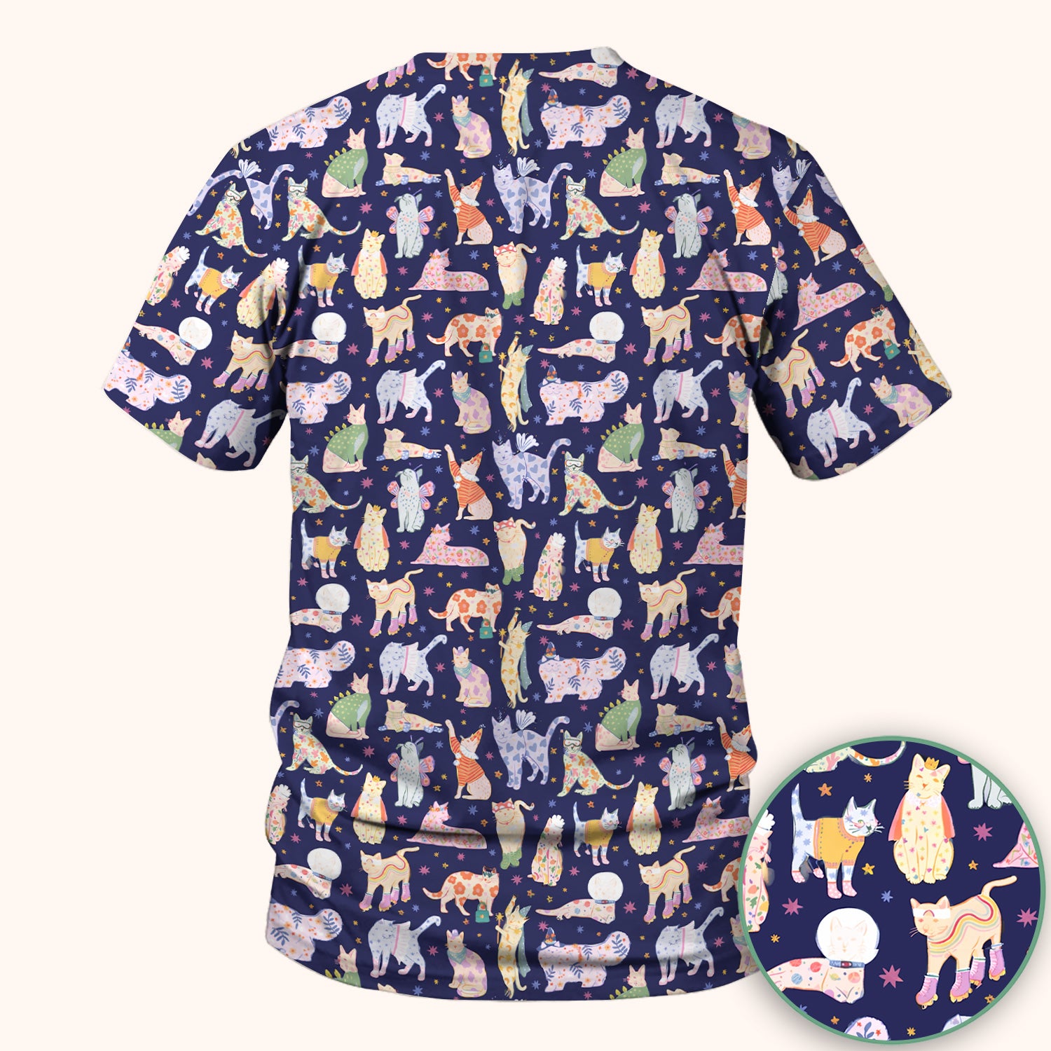 Cute Colorful Cats Pattern Scrub Top, Comfortable Scrubs for Nurses