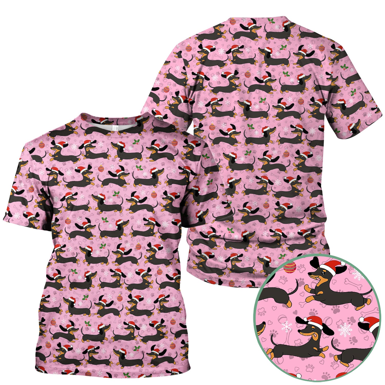 Christmas Wiener Dog Scrub Top - Cute Dachshund in Santa Hat - Funny Holiday Nurse Shirt for Women RN LPN CNA Medical Gift