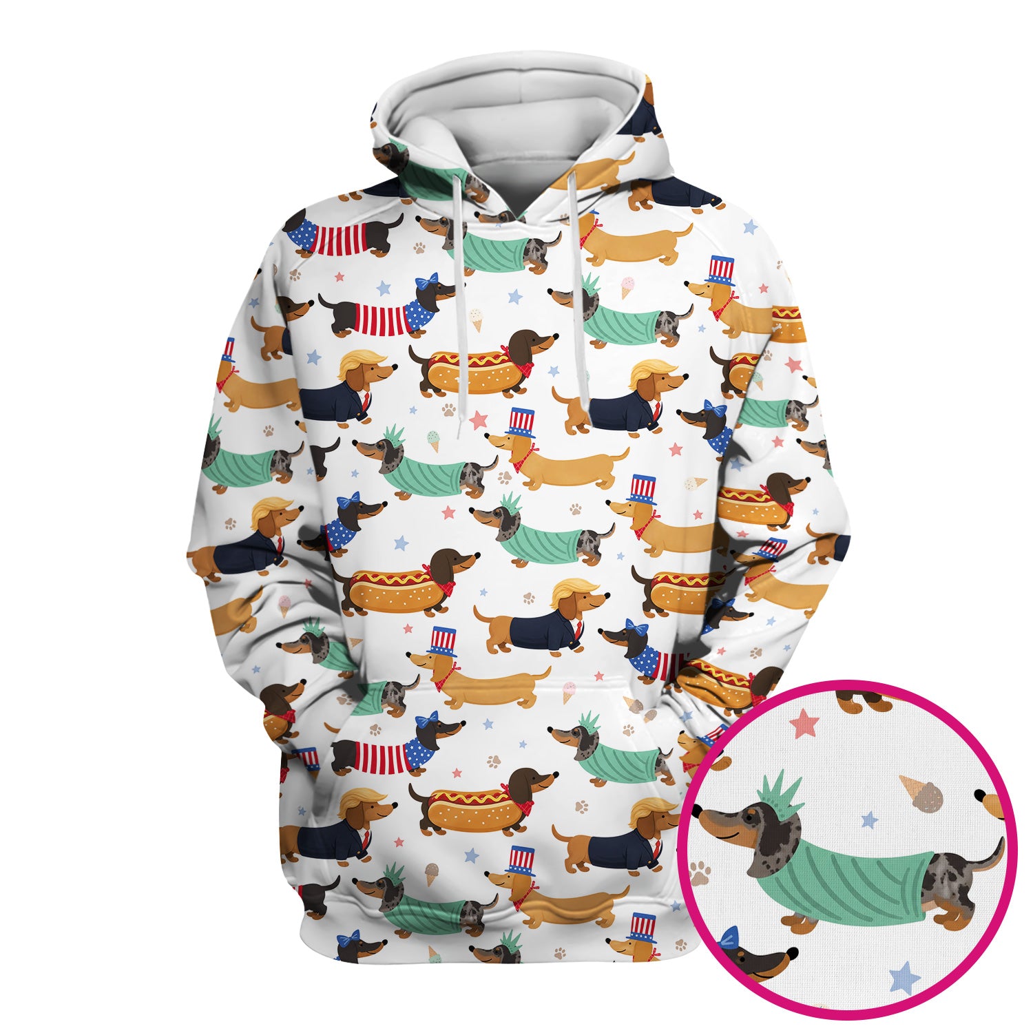 Funny Patriotic Dachshund Costume Dogs Pattern Scrub Top, Breathable Fabrics Nursing Uniform