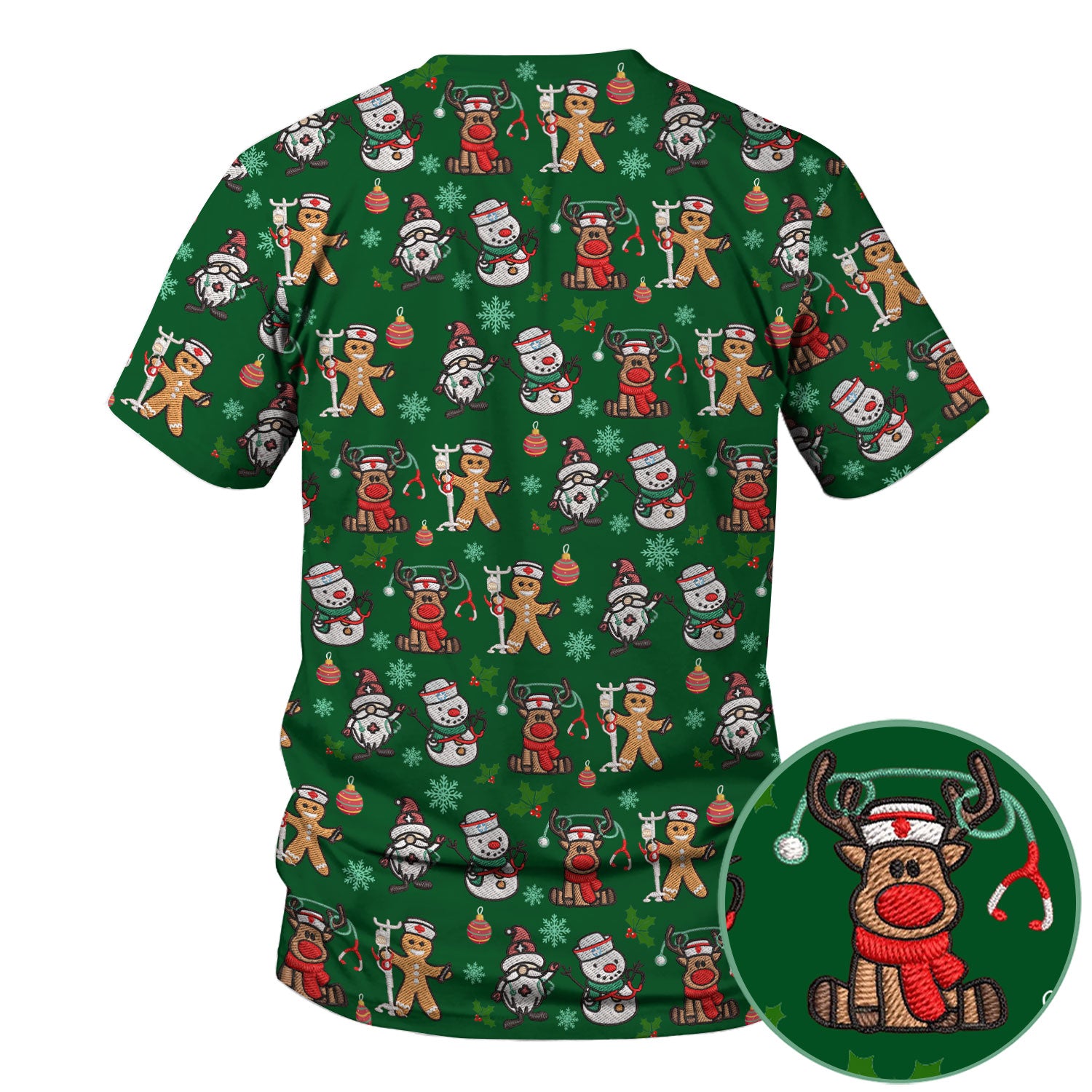Reindeer Xmas Scrubs for Women - Gingerbread Cookies Shirts - Comfortable Scrubs for Nurses - Breathable Nursing Uniform