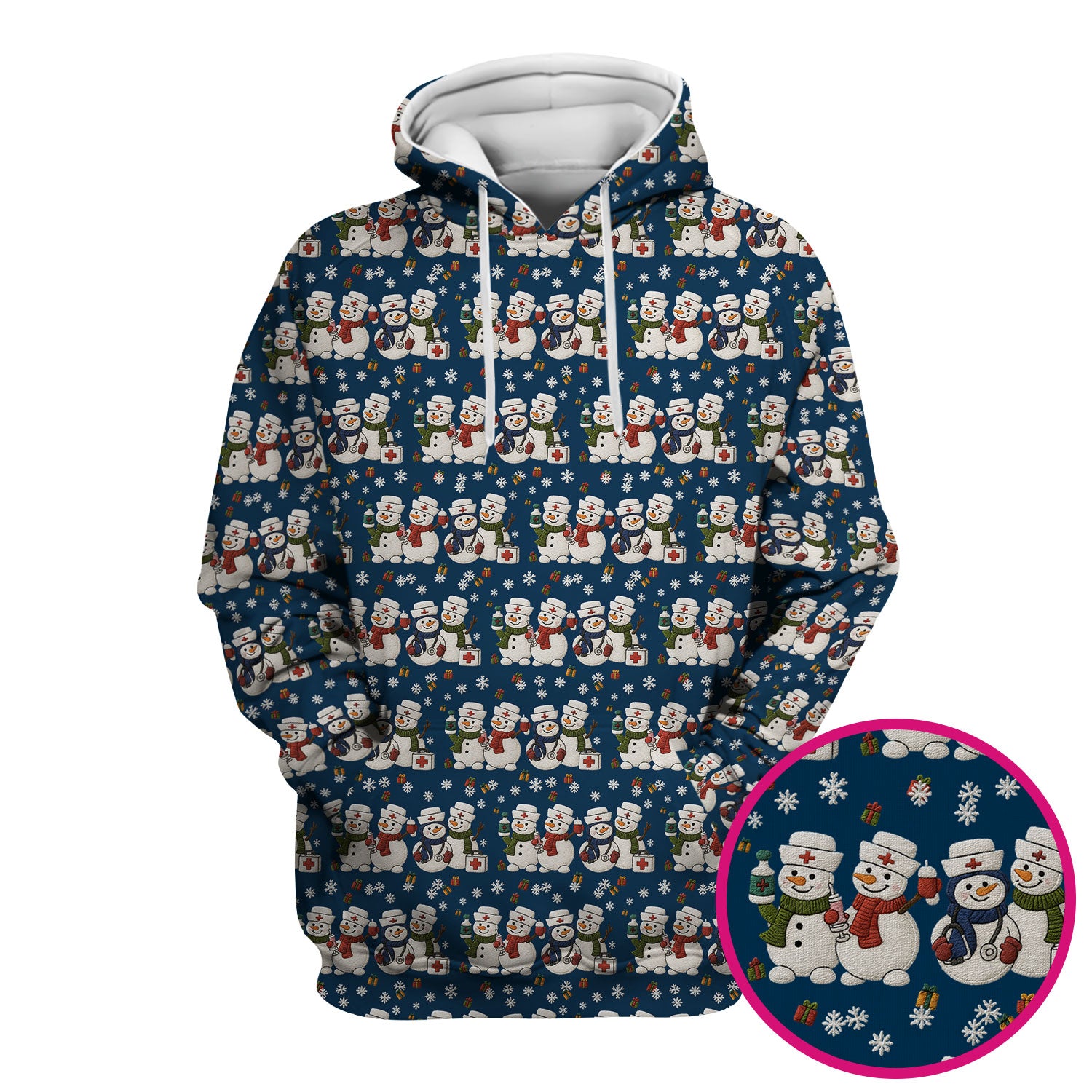 Cute Christmas Snowman Nurse Pattern Scrub Top, Breathable Fabrics Nursing Uniform