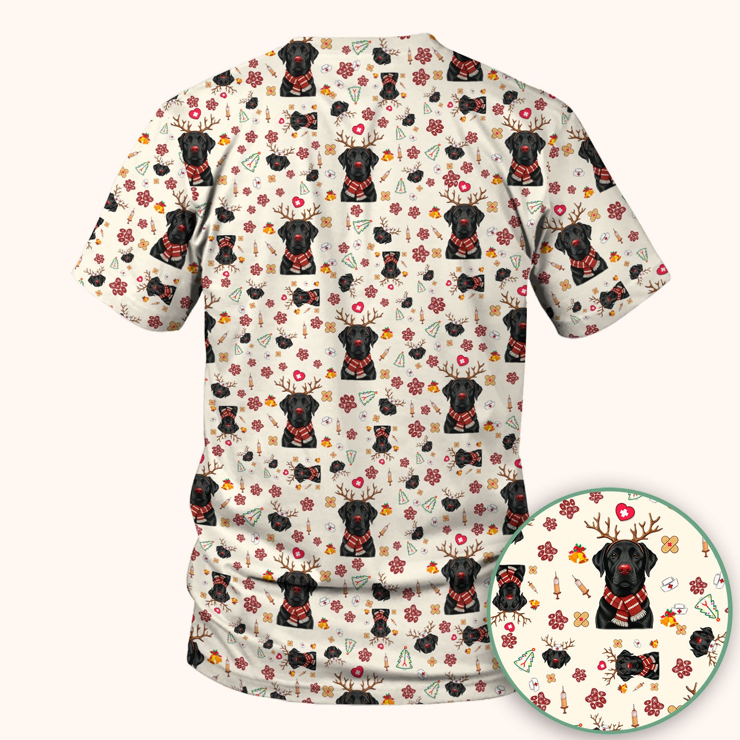 Black Lab Christmas Scrub Top - Funny Labrador Nurse Shirt - Cute Holiday Medical Uniform for Women RN LPN CNA Gift