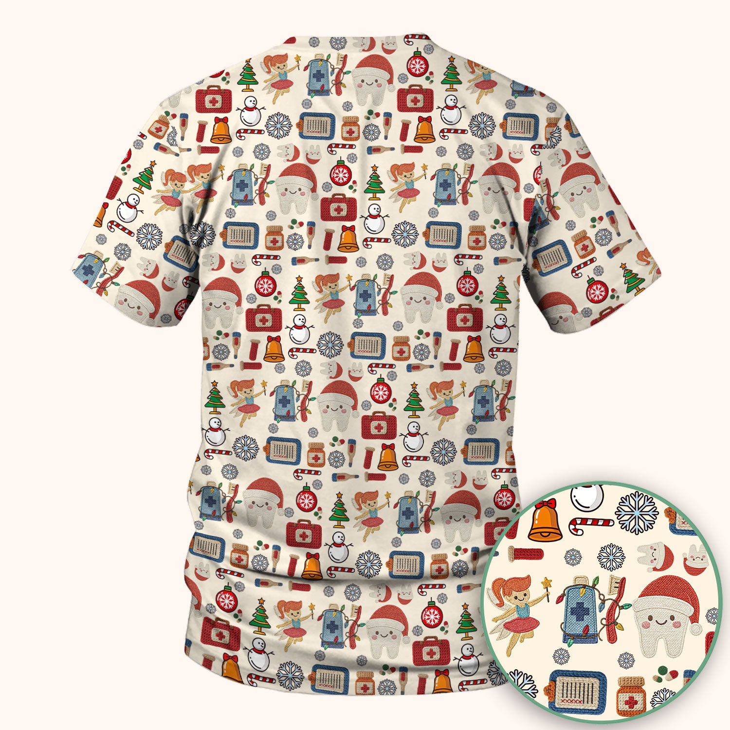 Christmas Dental Scrub Top - Cute Santa Tooth & Snowman Shirt - Festive Holiday Medical Uniform for Dentists, Hygienists & Nurses