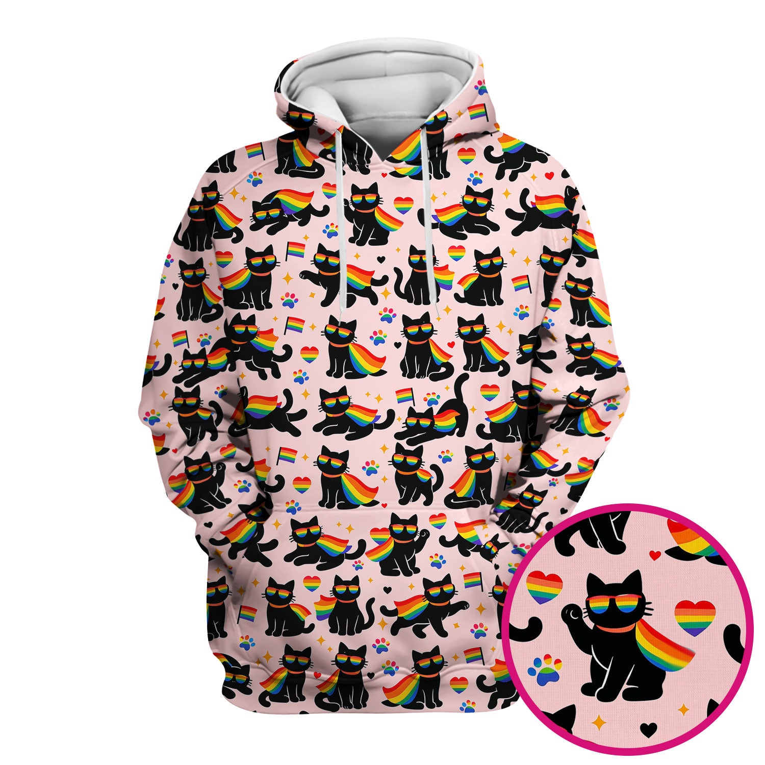 Rainbow Black Cat Pride Pattern Scrub Top, Breathable Fabrics Nursing Uniform