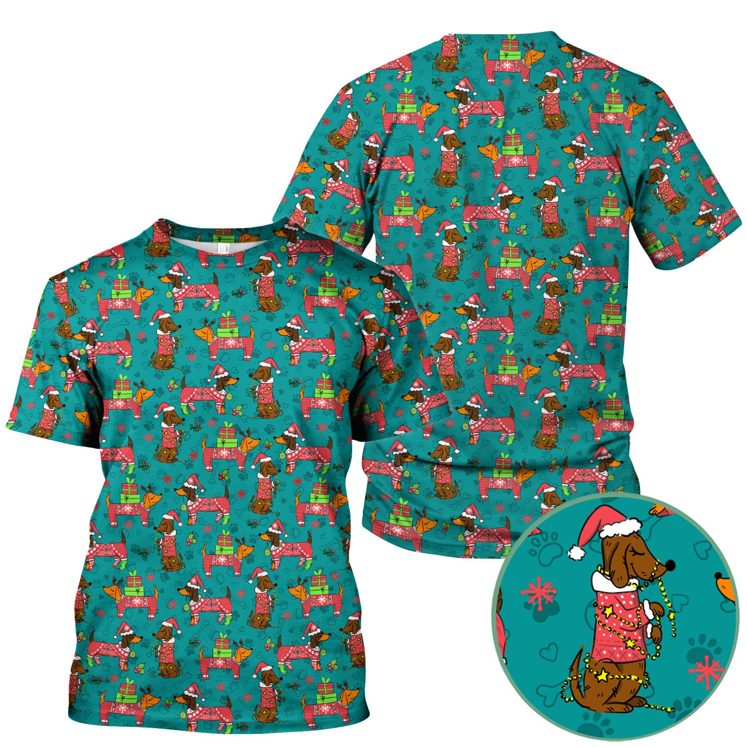 Christmas Wiener Dog Nurse Scrub Shirt - Cute Dachshund in Santa Hat - Funny Holiday Medical Uniform RN LPN CNA Gift for Women