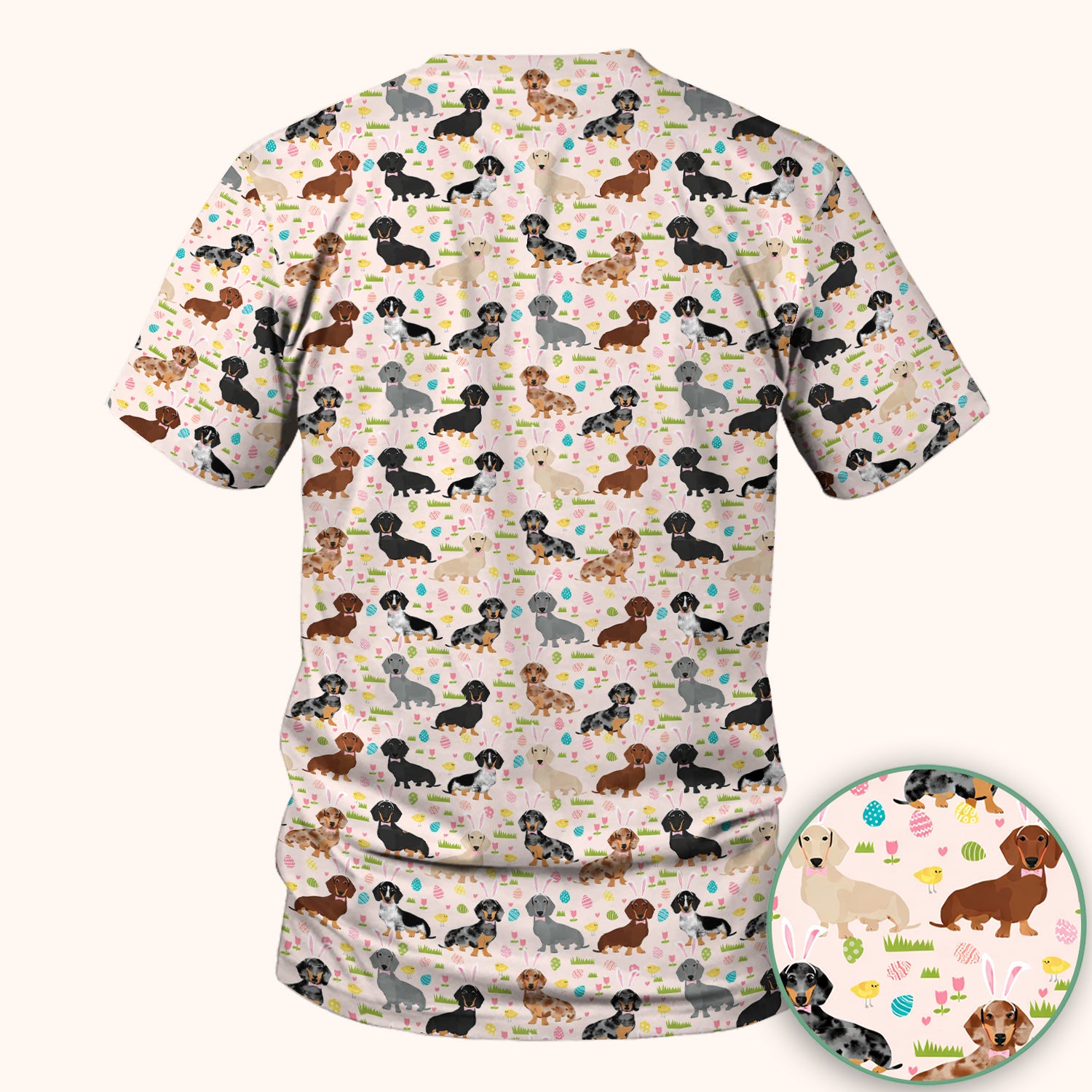 Easter Dachshund Dog Pattern Scrub Top, Comfortable Scrubs for Nurses