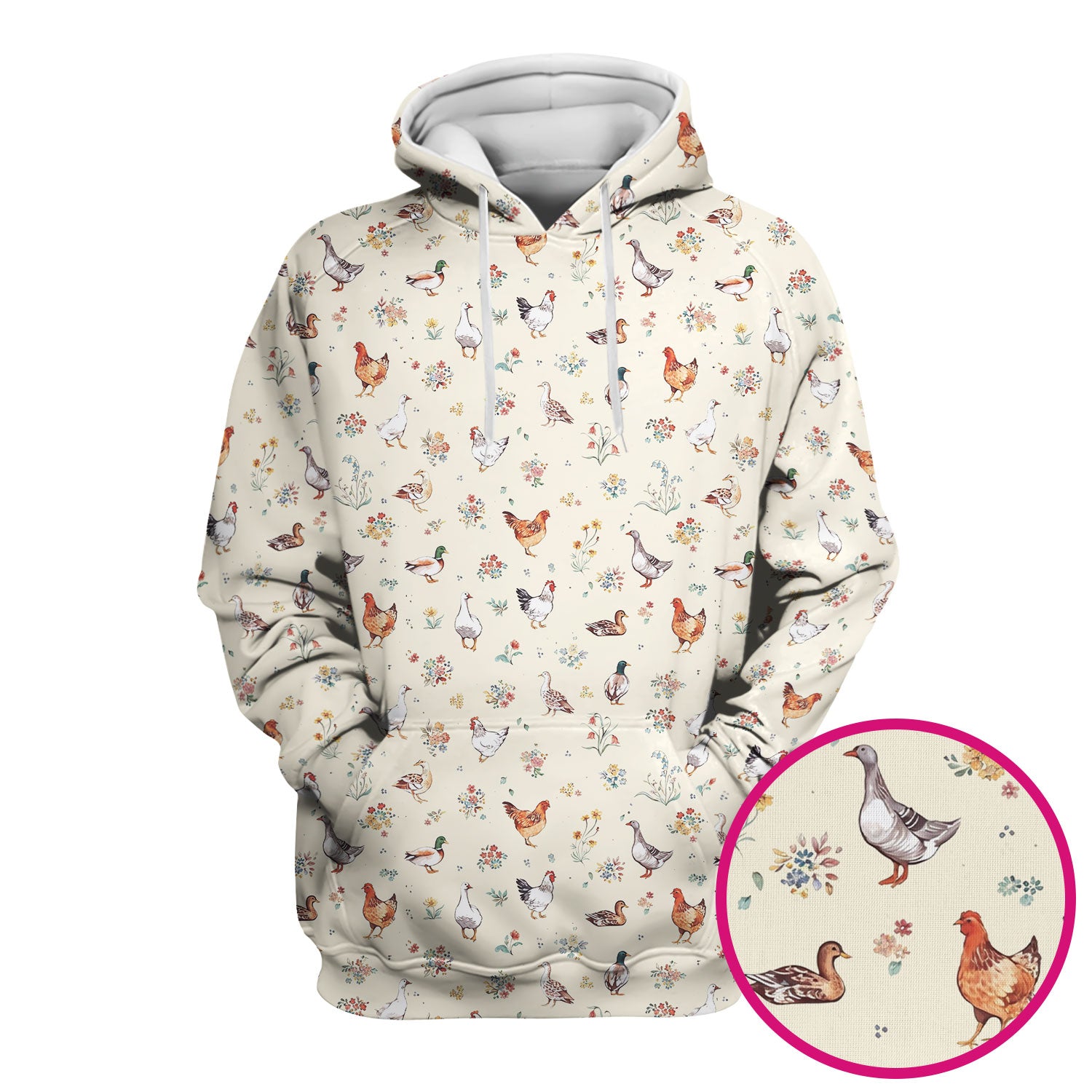 Farm Chicken Duck Floral Pattern Scrubs Top, Comfortable Scrubs for Nurses