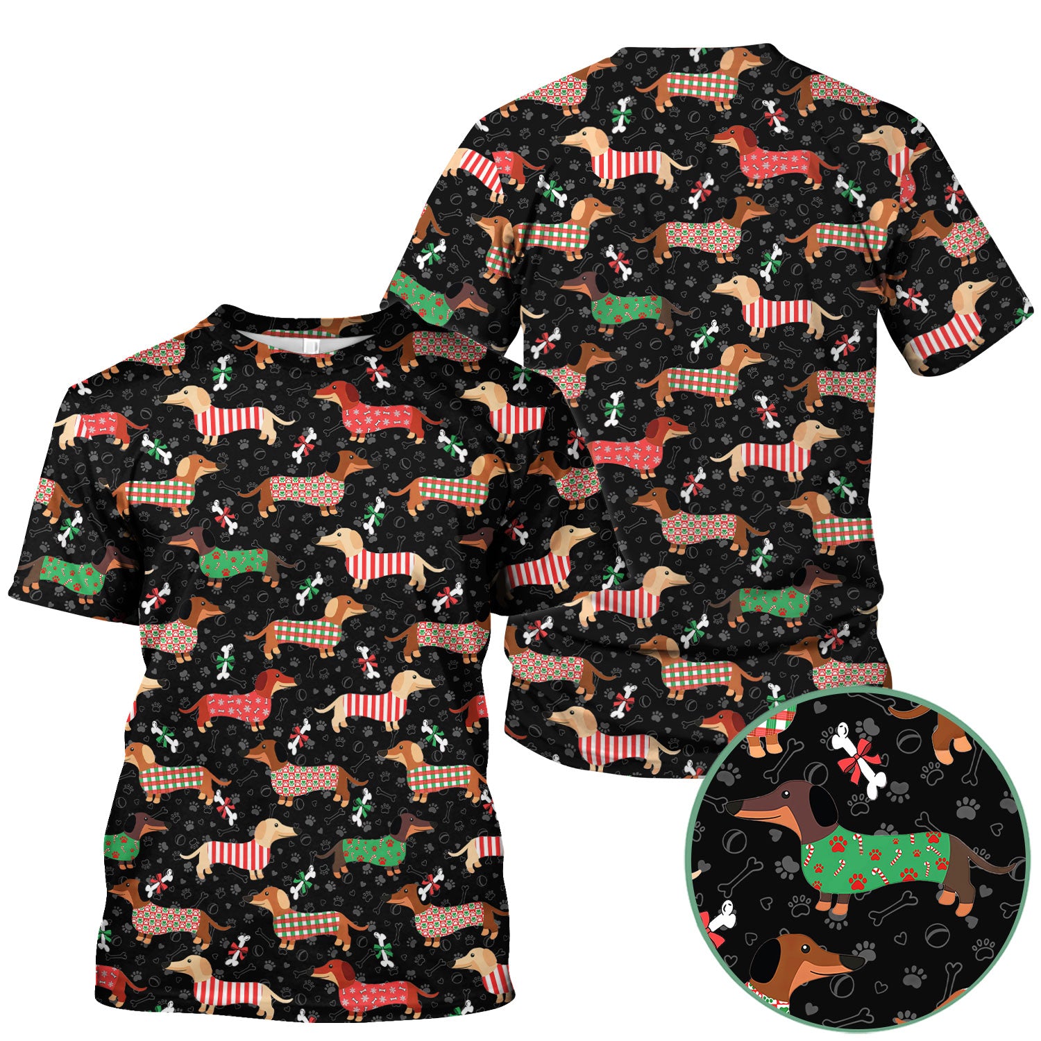 Christmas Dachshund Scrub Top for Women - Cute Sausage Dog Paw Print Nursing Uniform Holiday Shirt - Funny Xmas Medical Gift