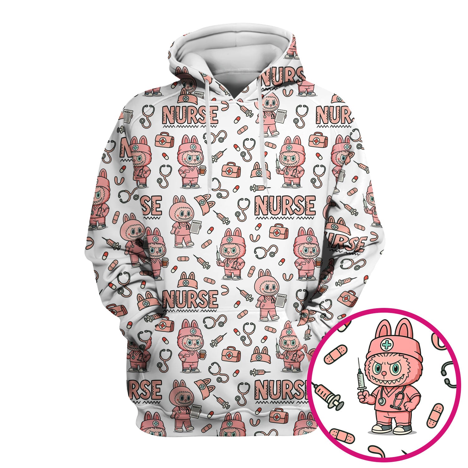 Bunny Cartoon Nurse Scrub Shirt  Cute Medical Top for Women CNA RN Doctor - Fun Scrubs Gift Idea for Nurses, Students, Holiday Season
