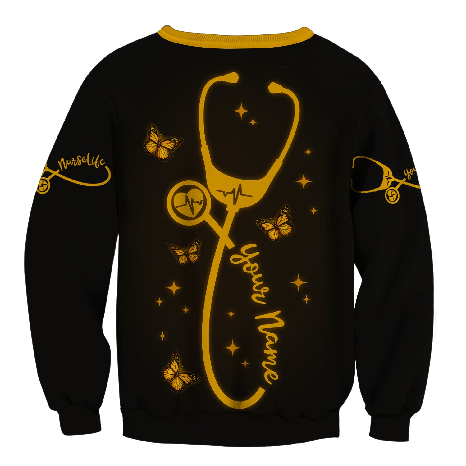 Personalized Christian Nurse Shirt for Women - All Things Through Christ with Cross & Butterflies - Custom Gift for RN LPN CNA Caregivers