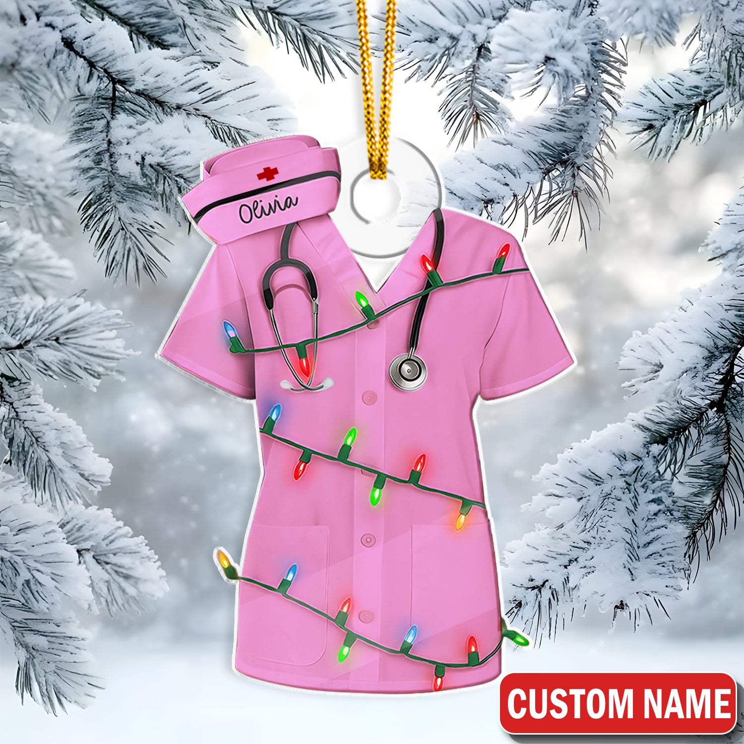 Personalized Nurse Scrub Ornament – Custom Name and Color – Funny Christmas Medical Gift for Healthcare Workers and Nurses