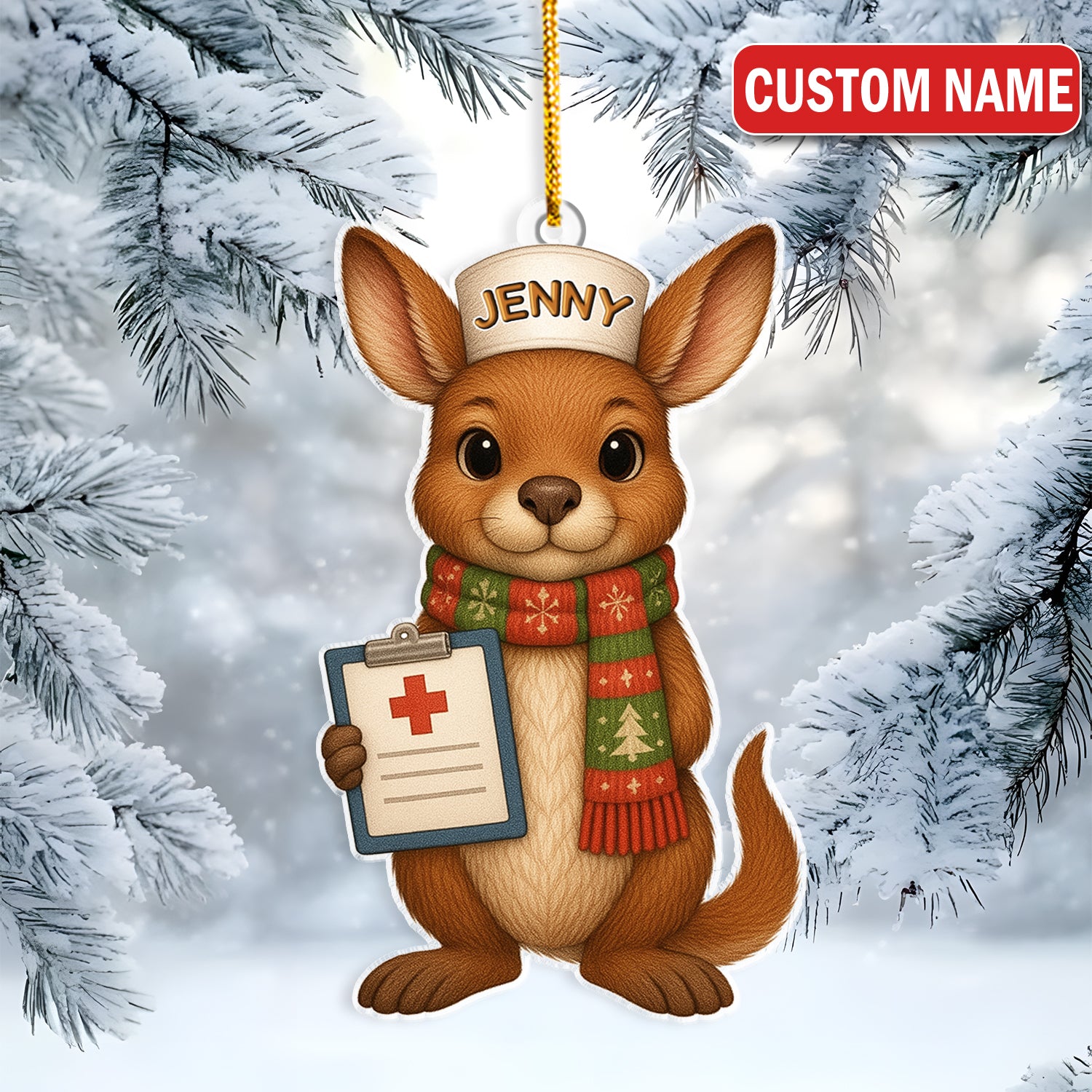 Personalized Kangaroo Nurse Ornament - Cute Aussie Nursing Gift - Hospital Clinic Christmas Decor
