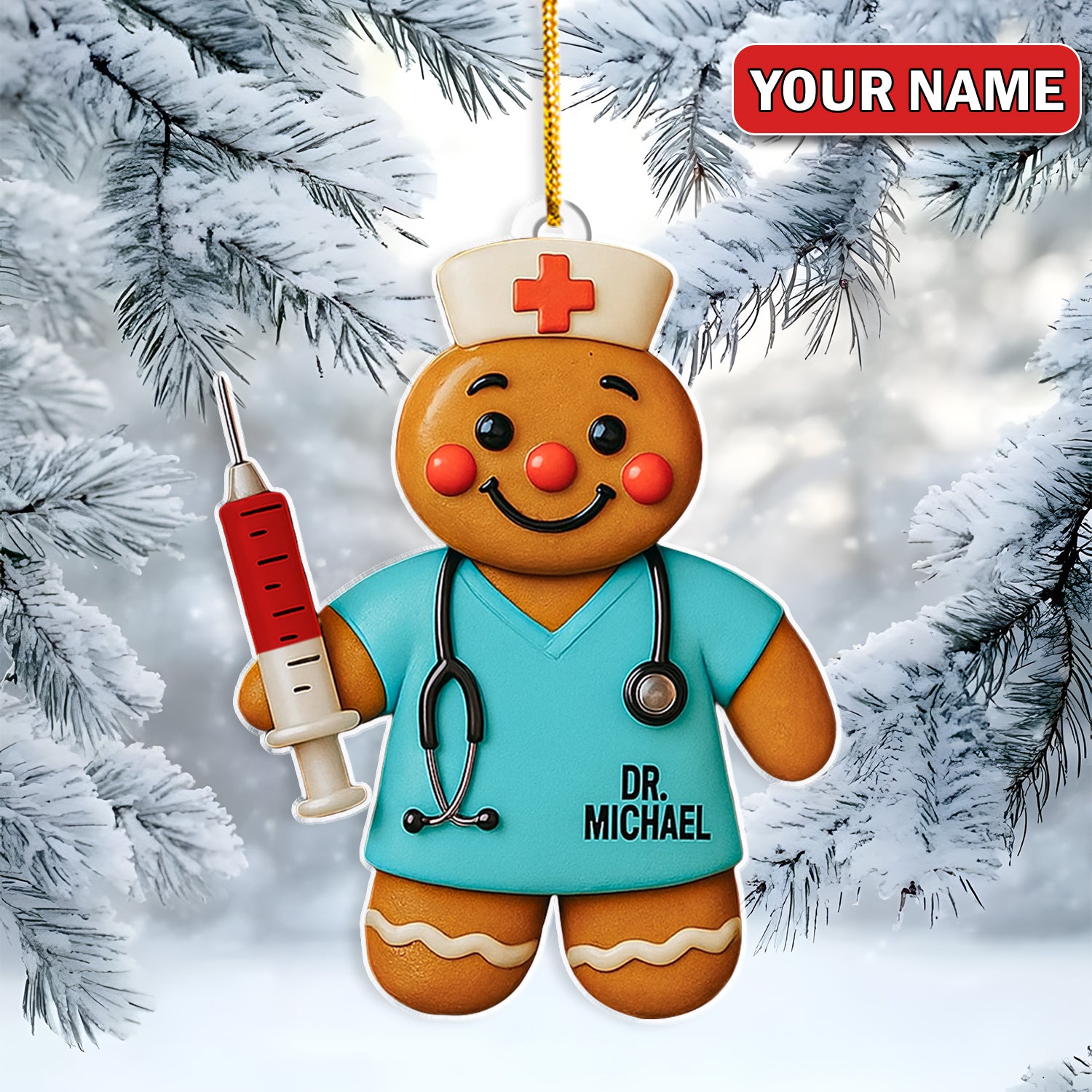 Personalized Gingerbread Doctor Christmas Ornament – Custom Name Medical Cookie Figure Décor – Cute Nurse & Healthcare Worker Holiday Gift