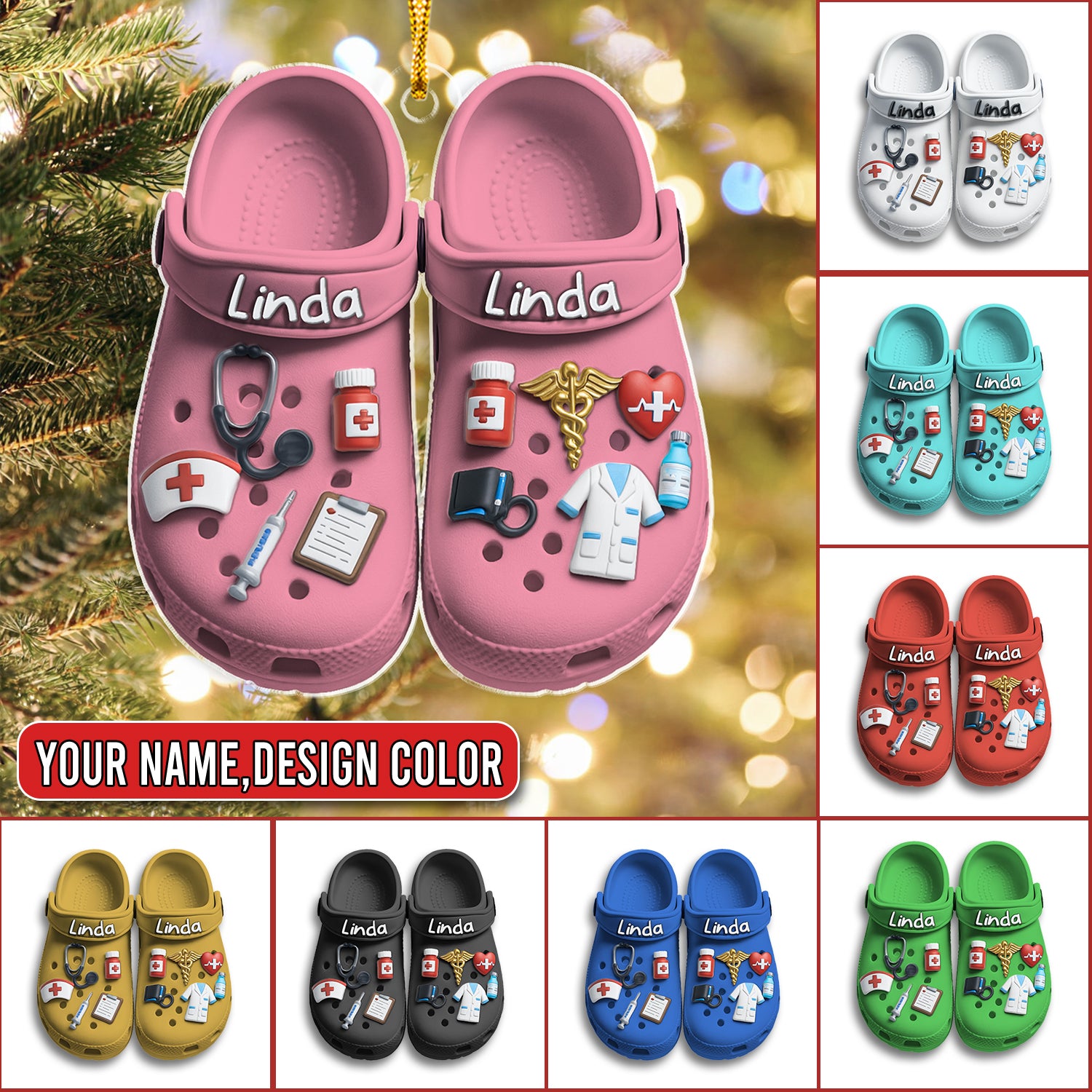 Personalized Nursing Ornament, Custom Name Nurse Slippers Ornament, Medical Scrub Slippers Christmas Decor