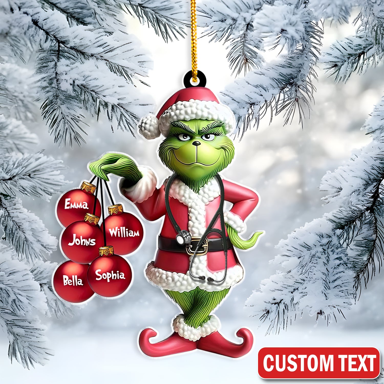 Personalized Grinch Nurse Ornament, Custom Christmas Tree Decoration, Gift for Healthcare Worker LPN CNA RN