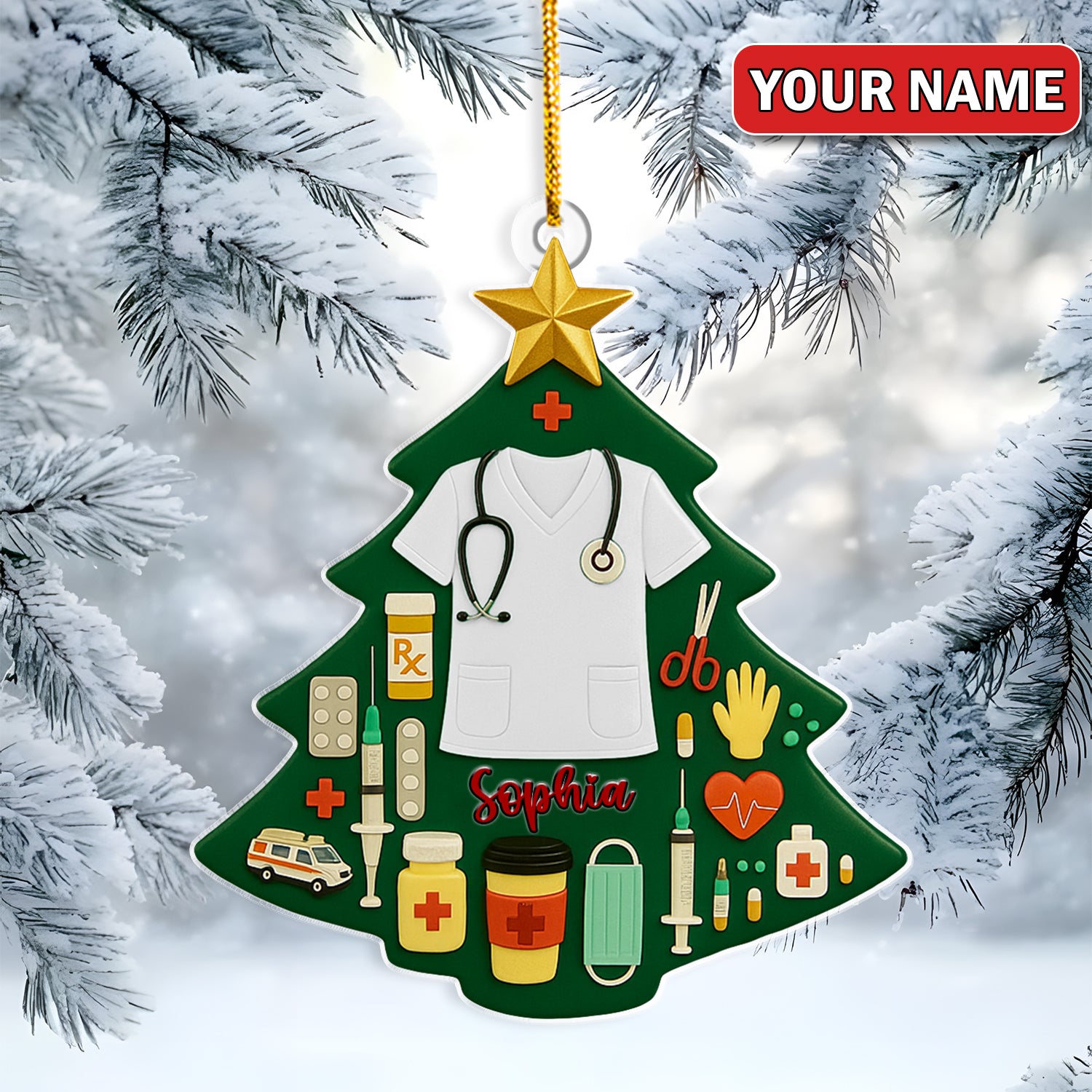 Personalized Nurse Christmas Tree Ornament – Custom Name Medical Scrubs Holiday Decor – Cute Doctor & Healthcare Worker Gift
