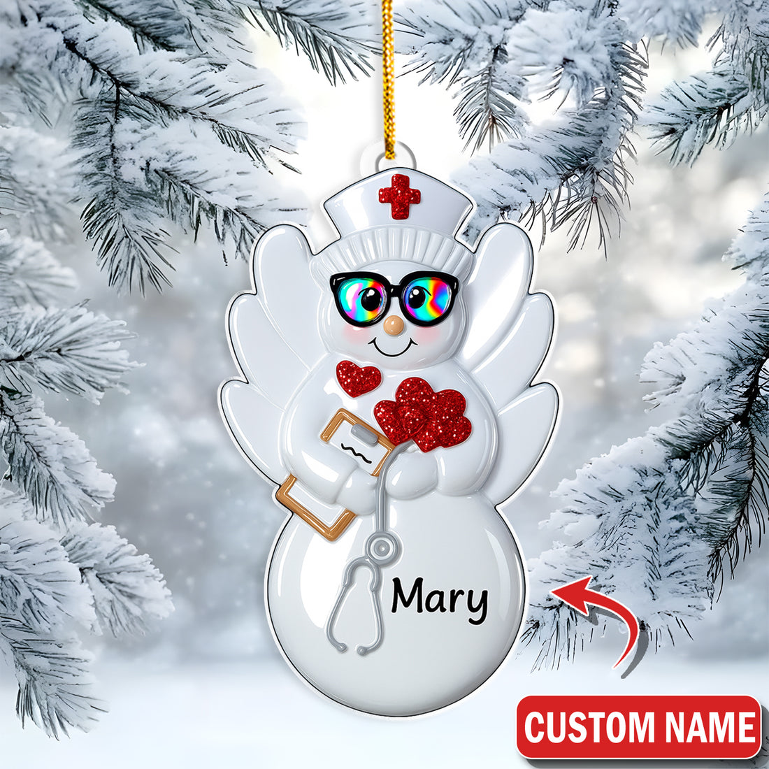 Personalized Nurse Angel Ornament – Funny Christmas Snow Nurse Gift – Cute Holiday Decor for Healthcare Workers and Nurses