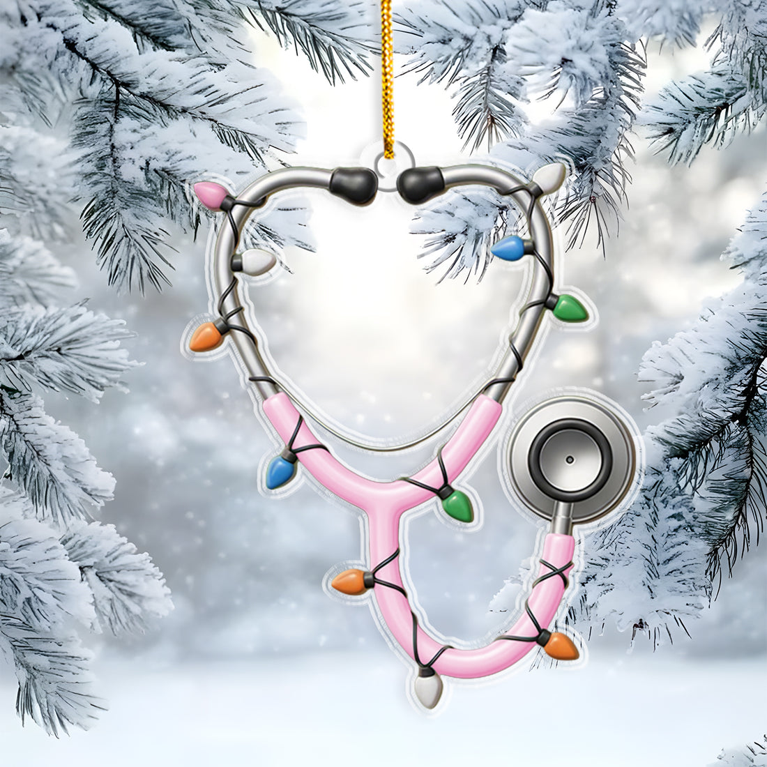 Custom Color Stethoscope Christmas Ornament – Funny Heart Shape Medical Ornament – Cute Holiday Gift for Nurses, Doctors, and Healthcare Workers