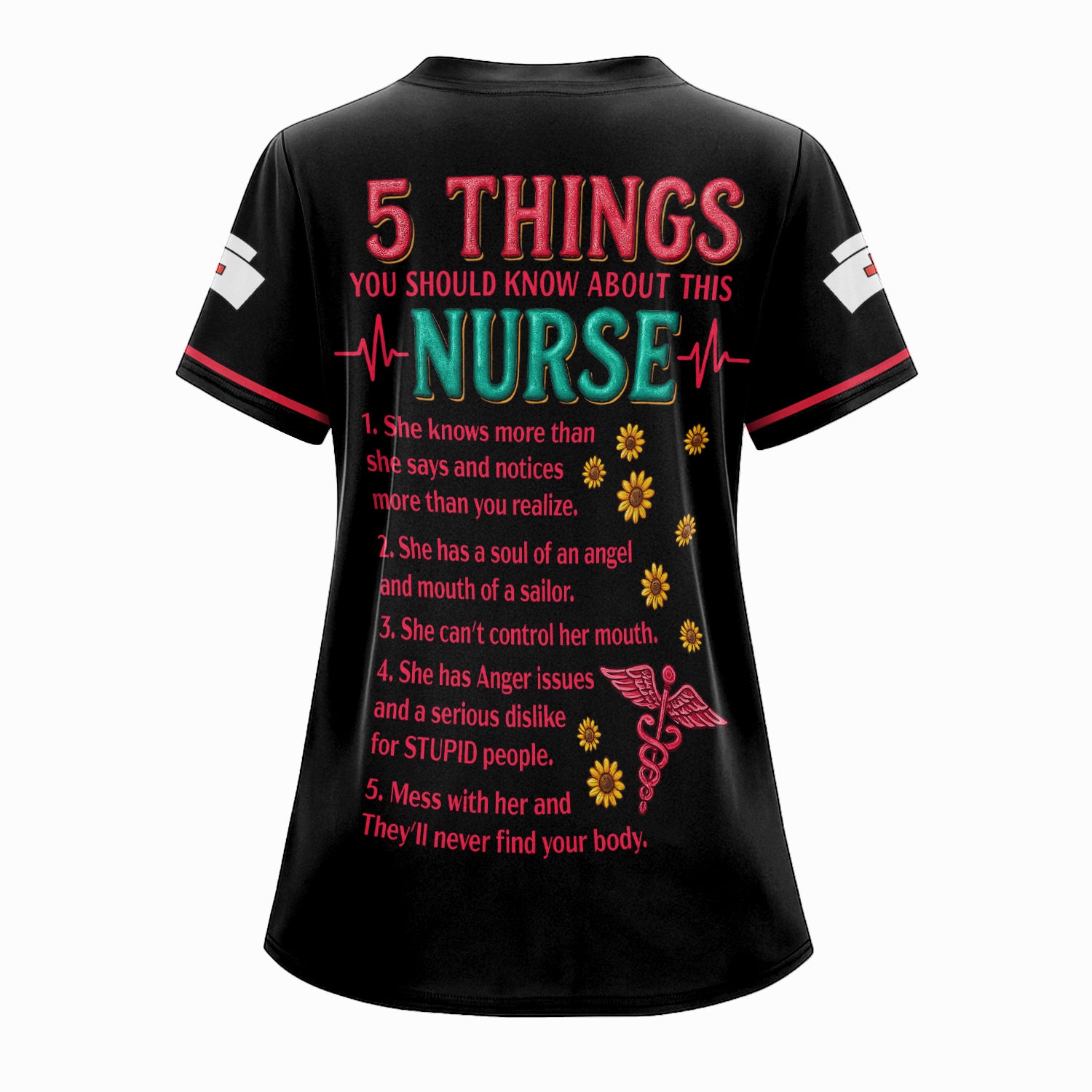 Personalized Nurse Scrub Top for Women - Bold Graphic & Funny Quote Design - Gift for RN, LPN, CNA