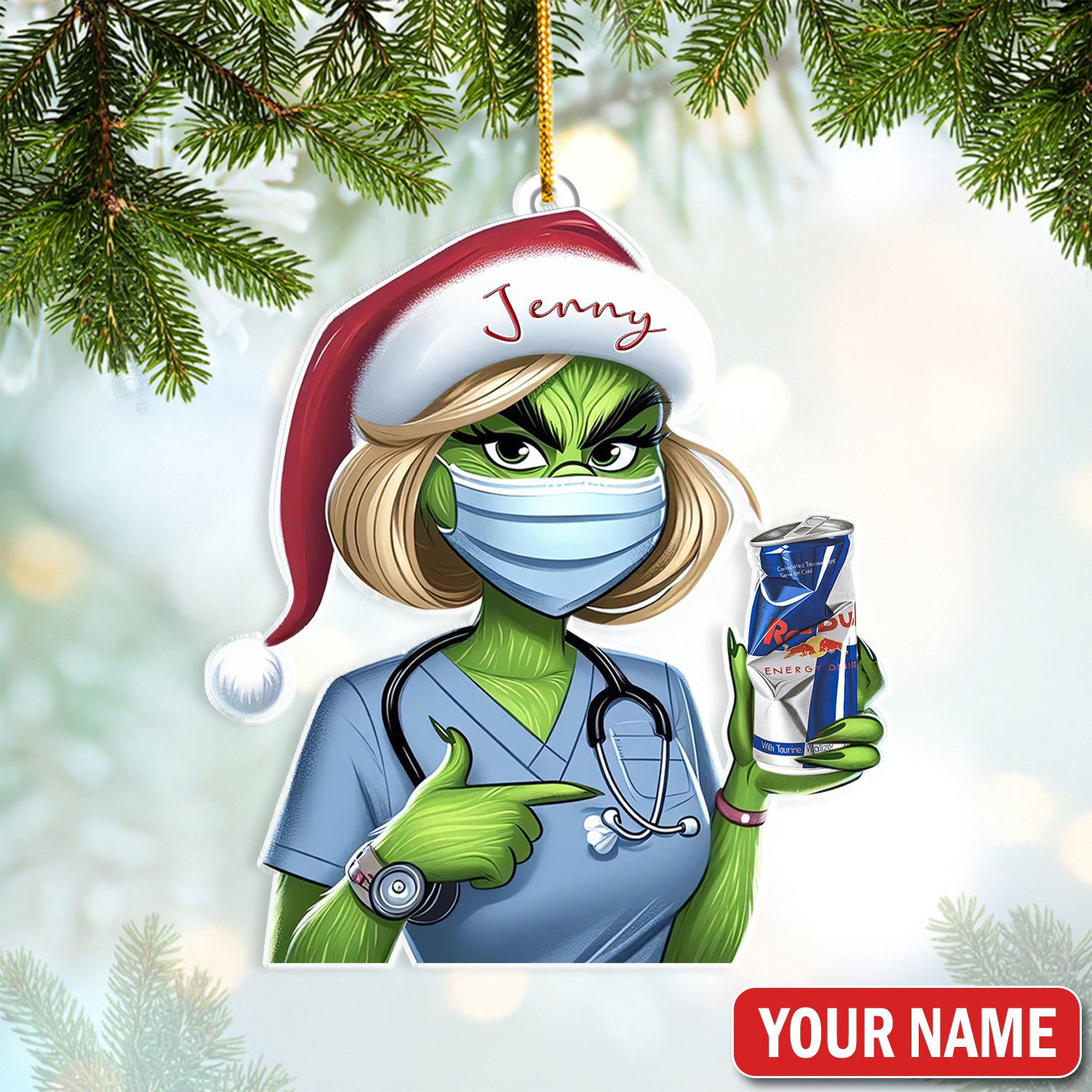 Custom Nurse Christmas Ornament, Funny Grinch Holiday Gift, RN LPN CNA Xmas Decoration