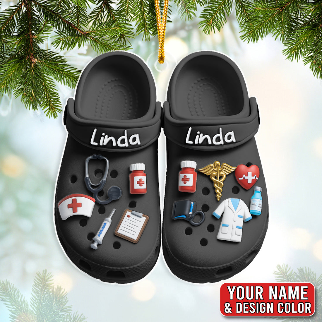 Personalized Nursing Ornament, Custom Name Nurse Slippers Ornament, Medical Scrub Slippers Christmas Decor