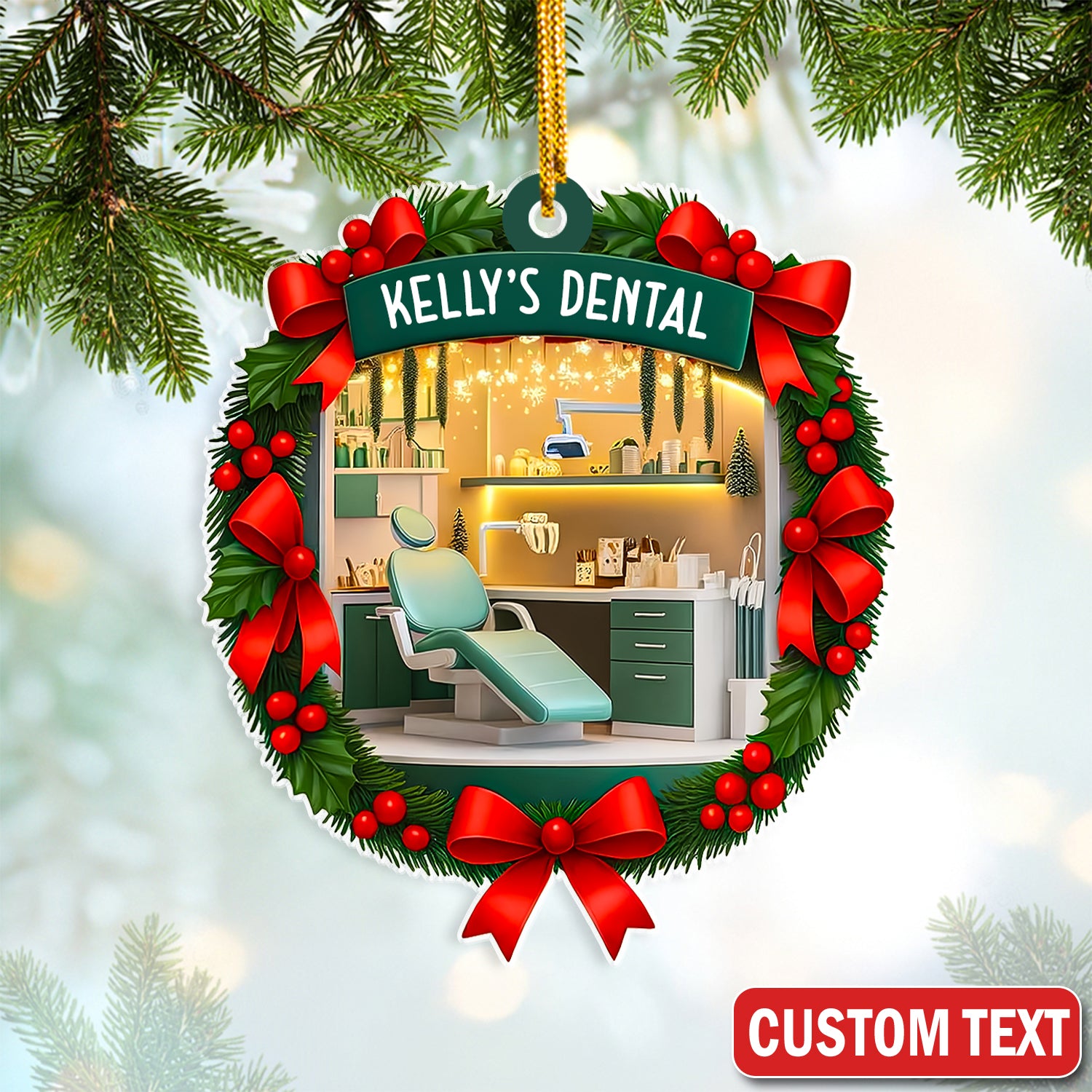 Custom Dental Clinic Ornament, Christmas Dentist Gift, Dental Office Holiday Decoration