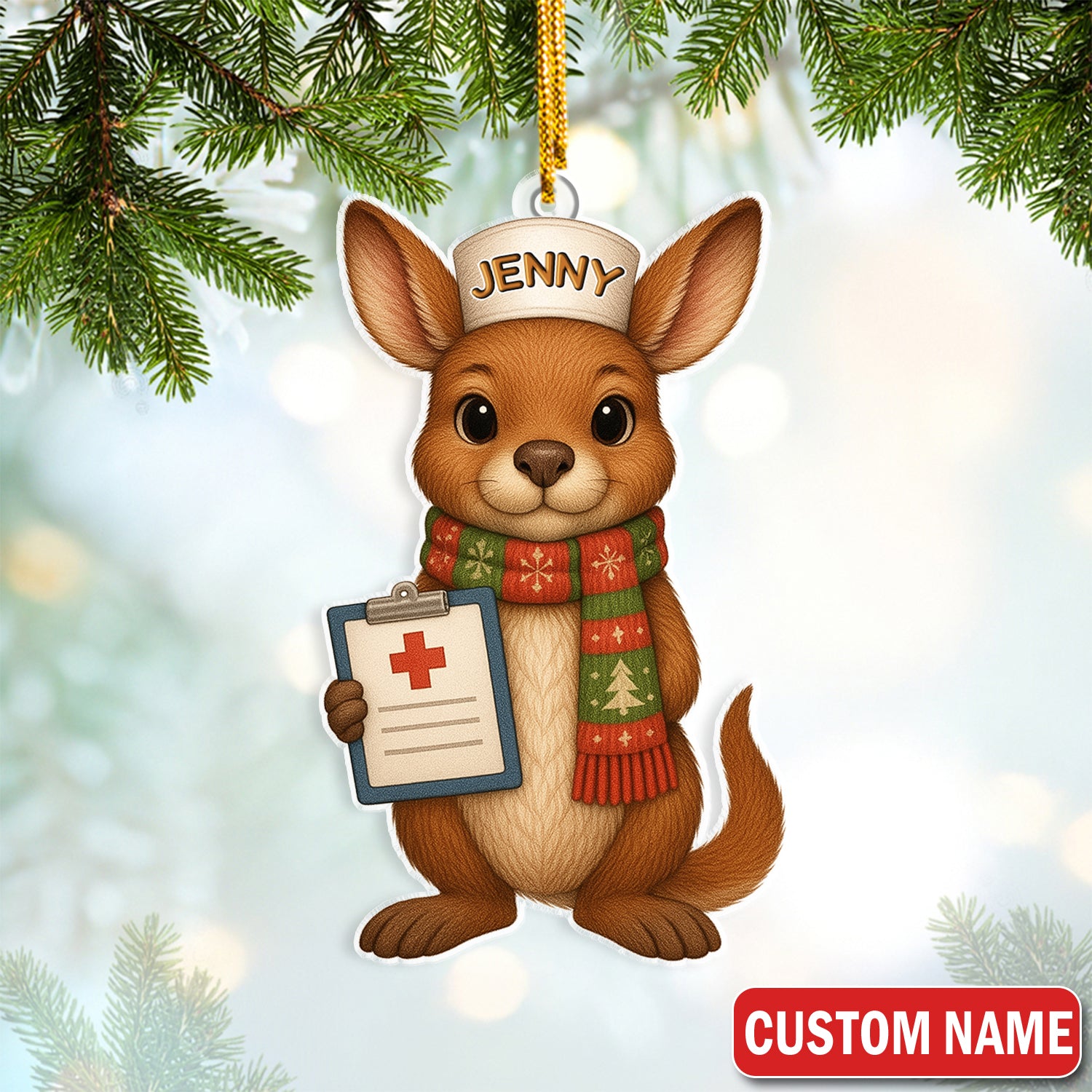 Personalized Kangaroo Nurse Ornament - Cute Aussie Nursing Gift - Hospital Clinic Christmas Decor