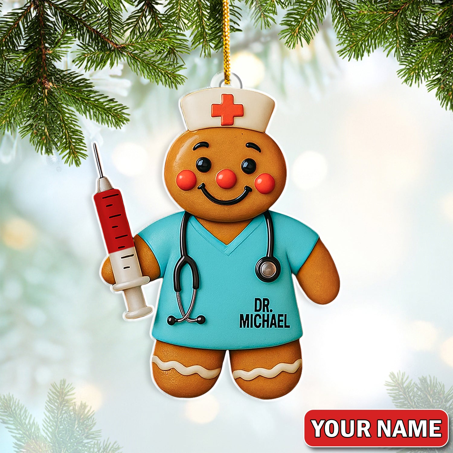 Personalized Gingerbread Doctor Christmas Ornament – Custom Name Medical Cookie Figure Décor – Cute Nurse & Healthcare Worker Holiday Gift