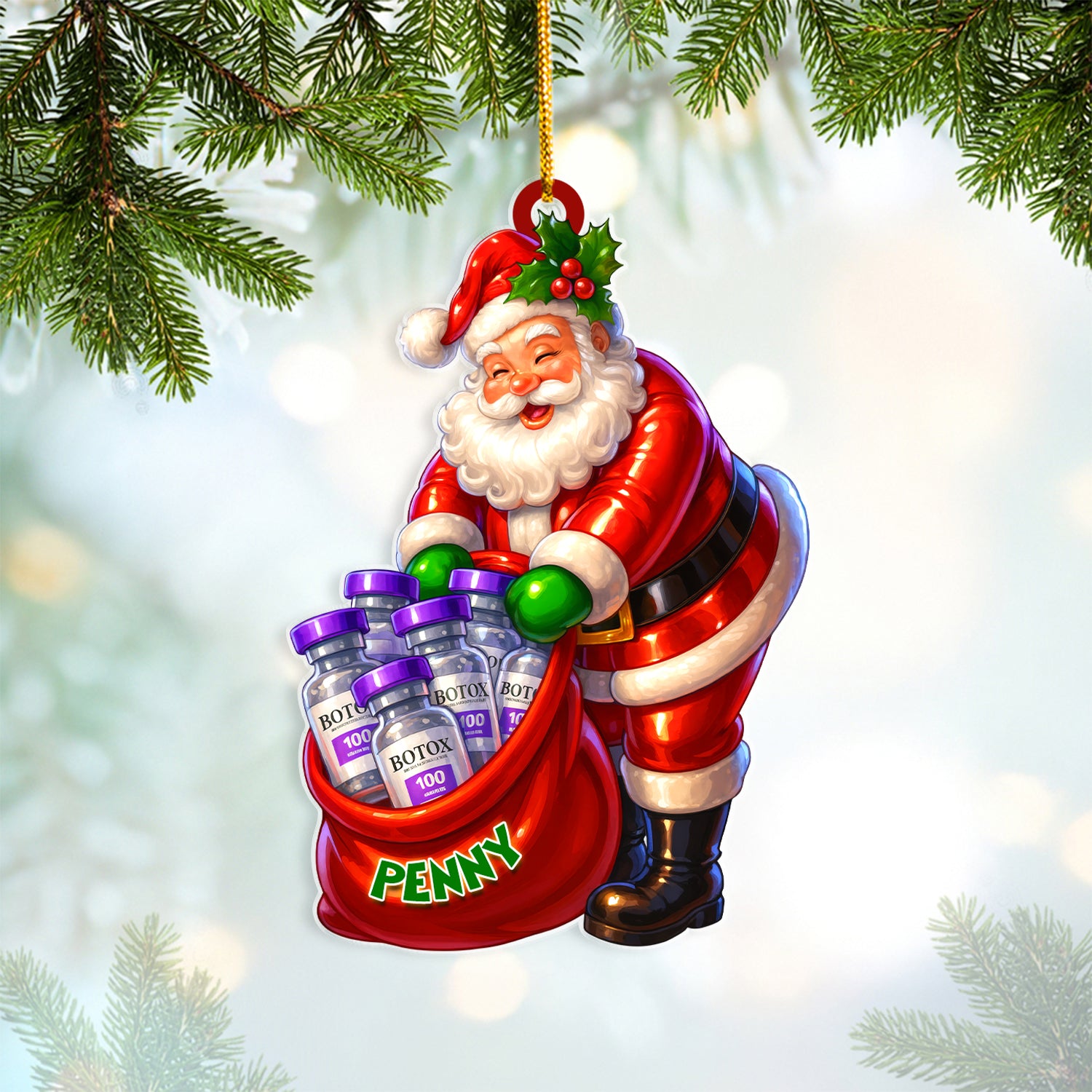 Custom Funny Christmas Ornament - Santa Claus Keepsake - Xmas Tree Clinic Decor - Gift for Friend Nurse RN LPN CNA
