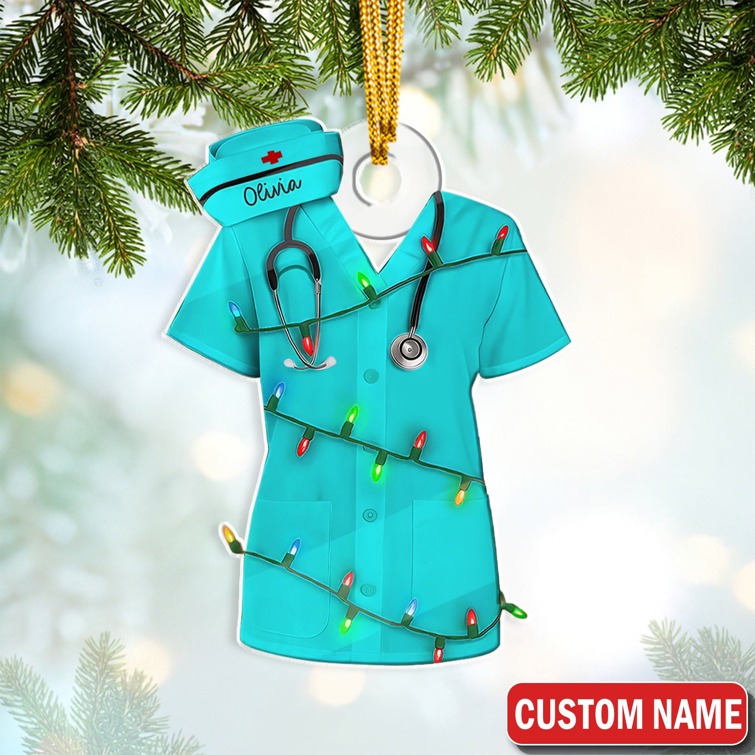 Personalized Nurse Scrub Ornament – Custom Name and Color – Funny Christmas Medical Gift for Healthcare Workers and Nurses