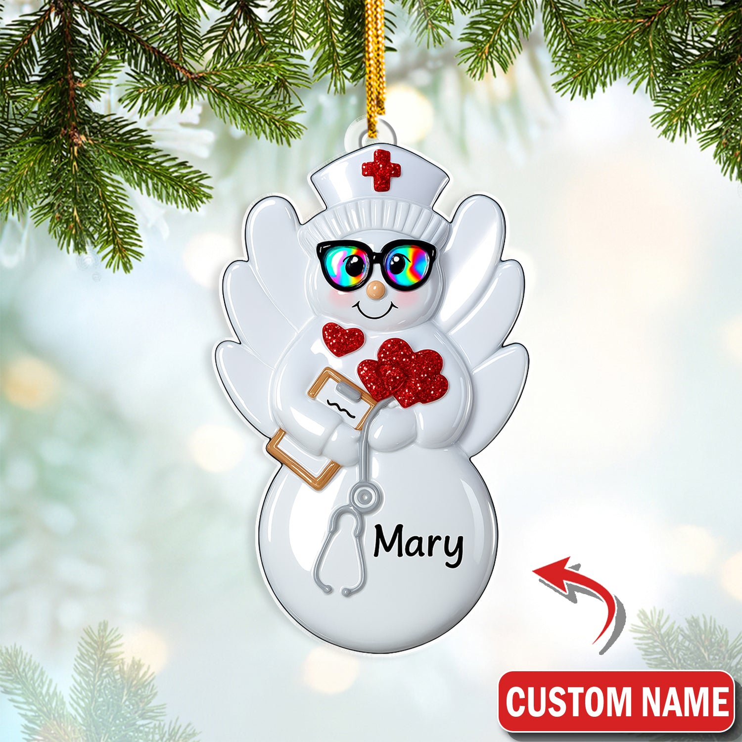 Personalized Nurse Angel Ornament – Funny Christmas Snow Nurse Gift – Cute Holiday Decor for Healthcare Workers and Nurses