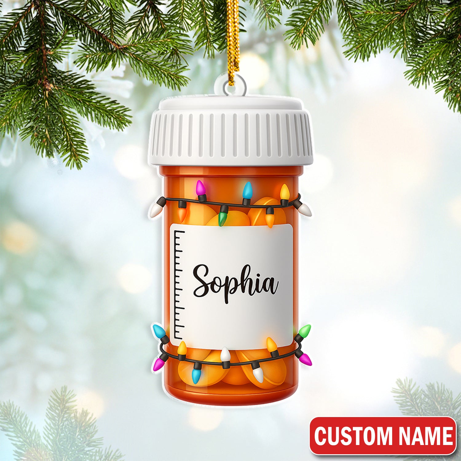 Custom Name Pharmacy Ornament, Funny Pill Bottle Christmas Ornament For Pharmacist, Nurse, Doctor, Or Med Student, Unique Medical Gift